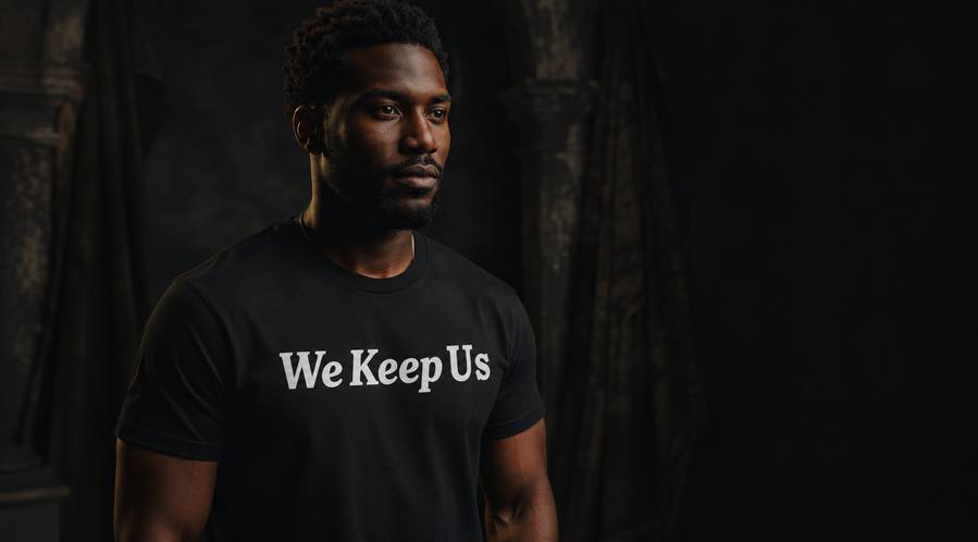 Collector wearing the We Keep Us statement piece