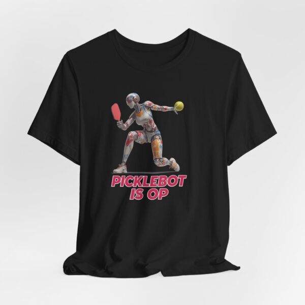 Short Sleeve Tee - Futuristic Female Humanoid AI Robot Playing Pickleball - 'PickleBot Is OP'
