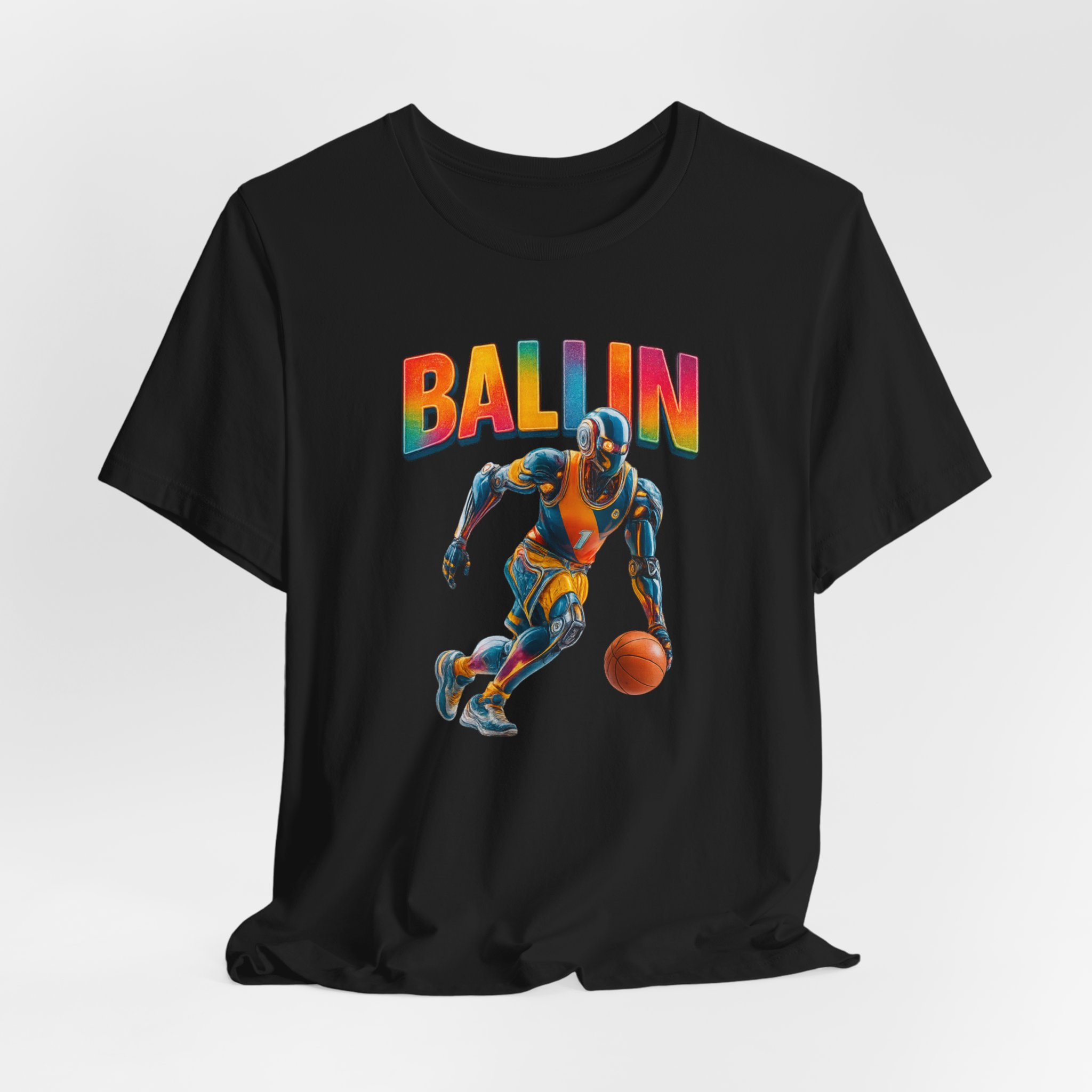 T-Shirt: Futuristic AI Robot Athlete Dribbling Basketball 'BALLIN'