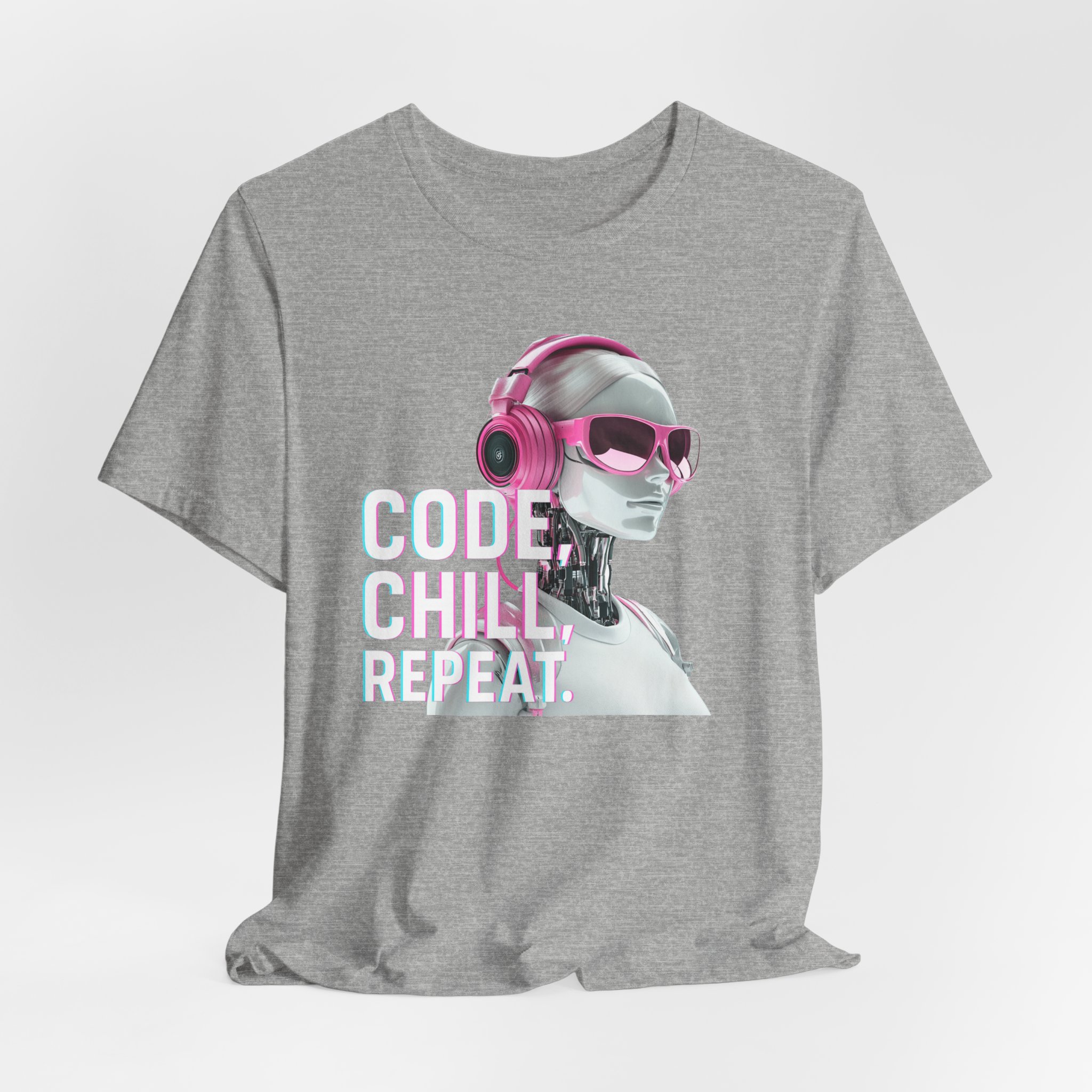 T-Shirt for Tech Enthusiasts - Code, Chill, Repeat - Female AI Robot Design - Image 4