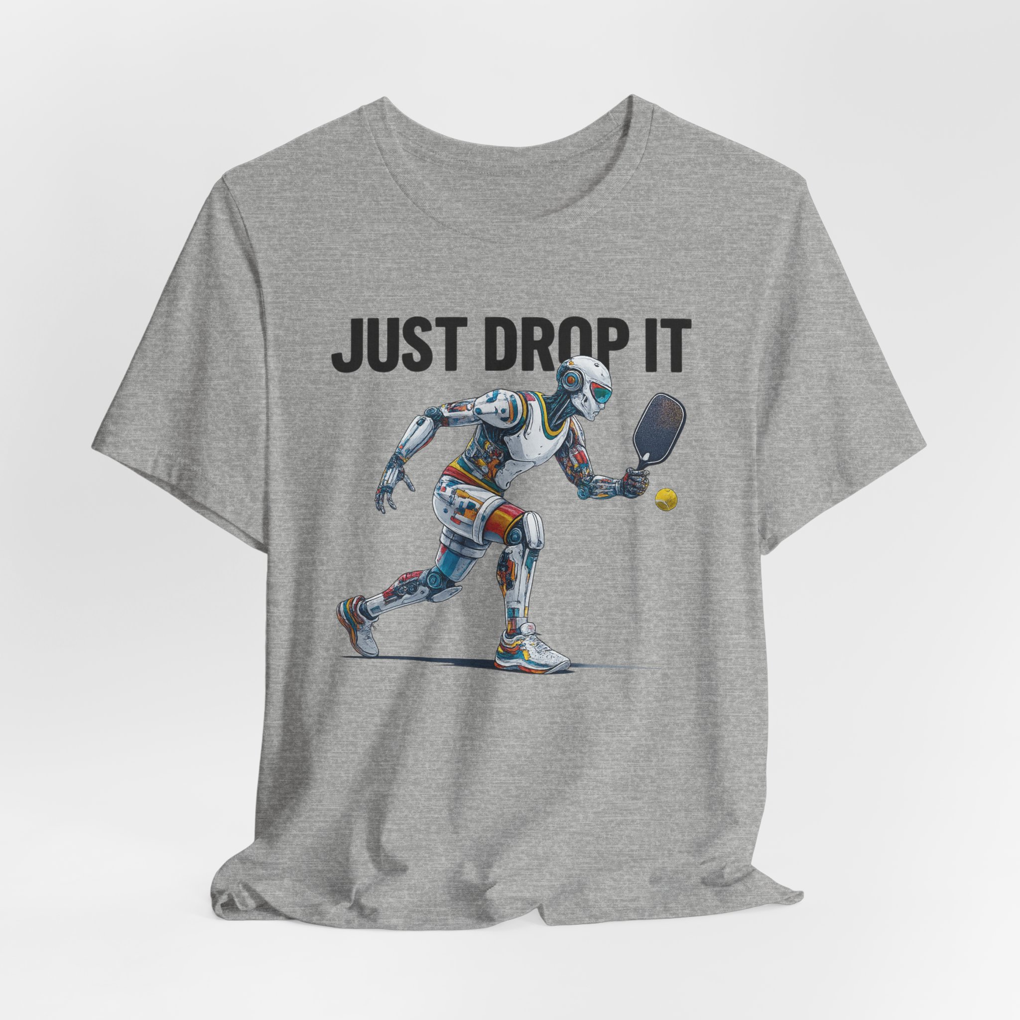 Short Sleeve Tee - Futuristic AI Robot Pickleball Player - Just Drop It