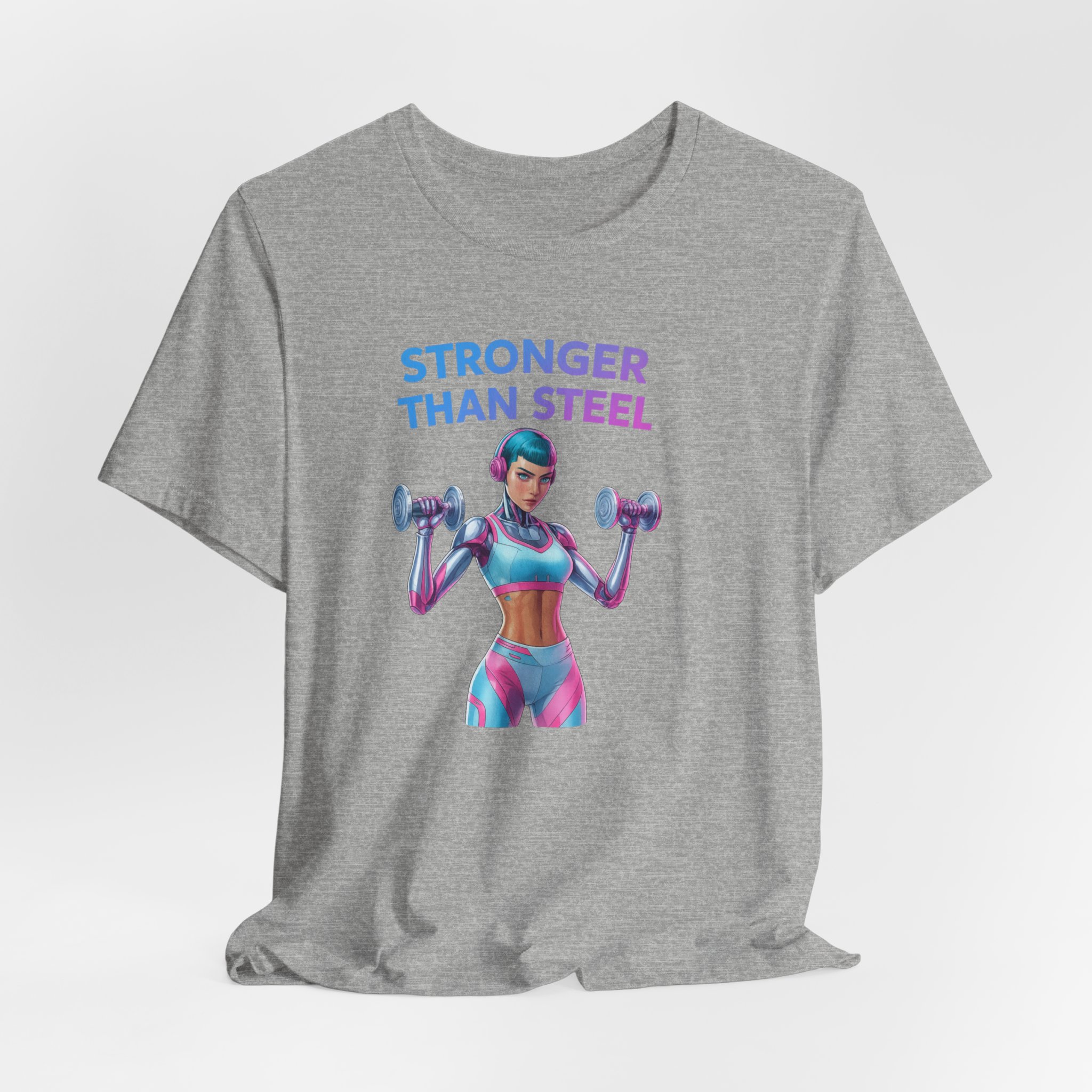 Fitness T-Shirt - Stronger than Steel - Female Android Design - Image 4