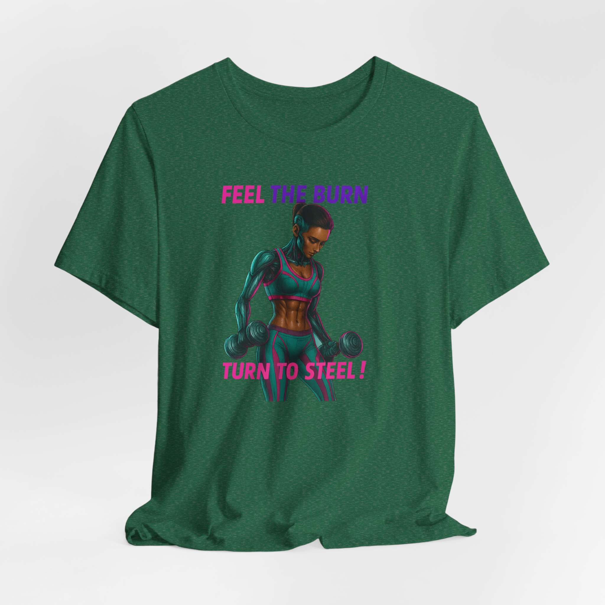 Fitness Android Unisex Tee - Feel the Burn, Turn to Steel Design - Image 3