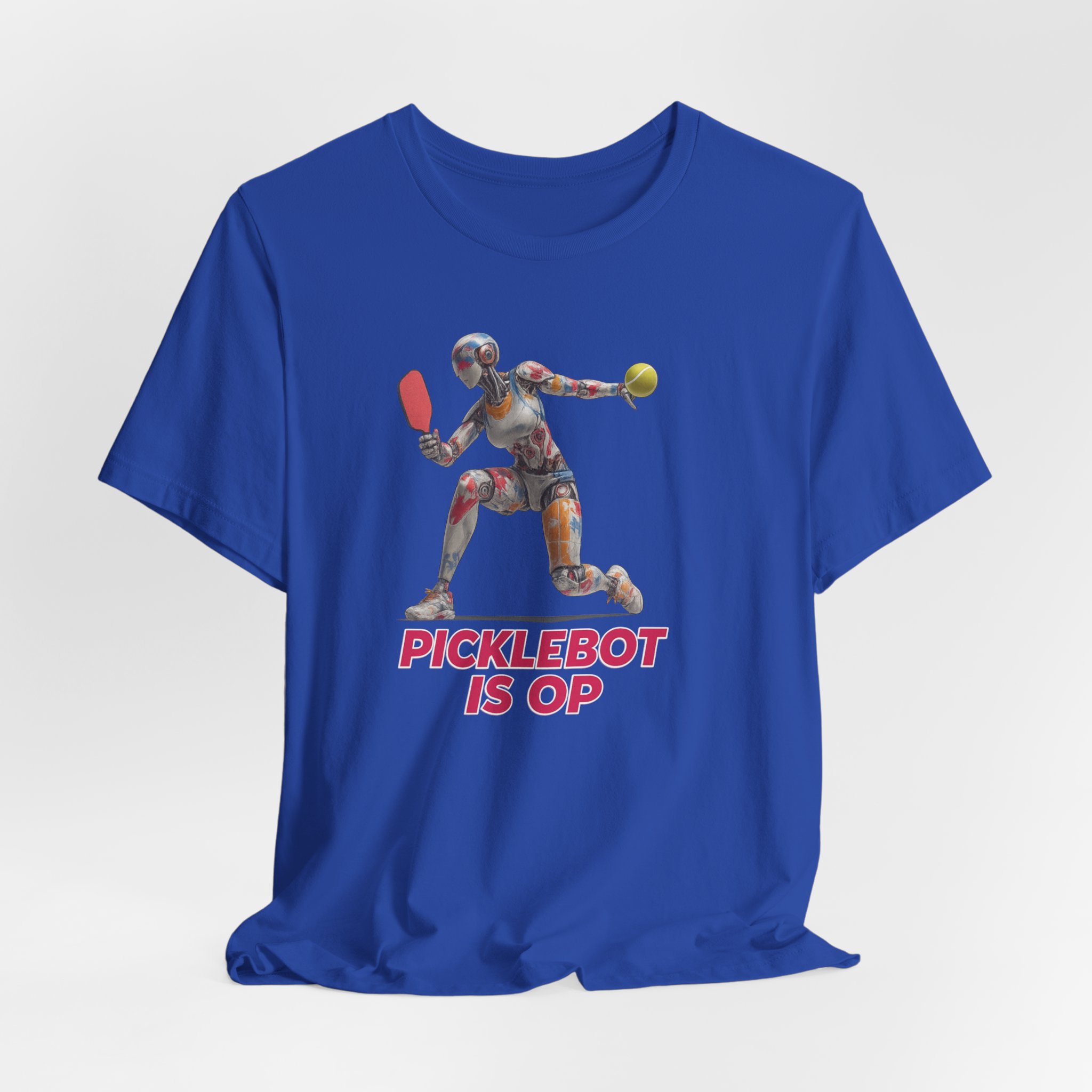 Short Sleeve Tee - Futuristic Female Humanoid AI Robot Playing Pickleball - 'PickleBot Is OP' - Image 5