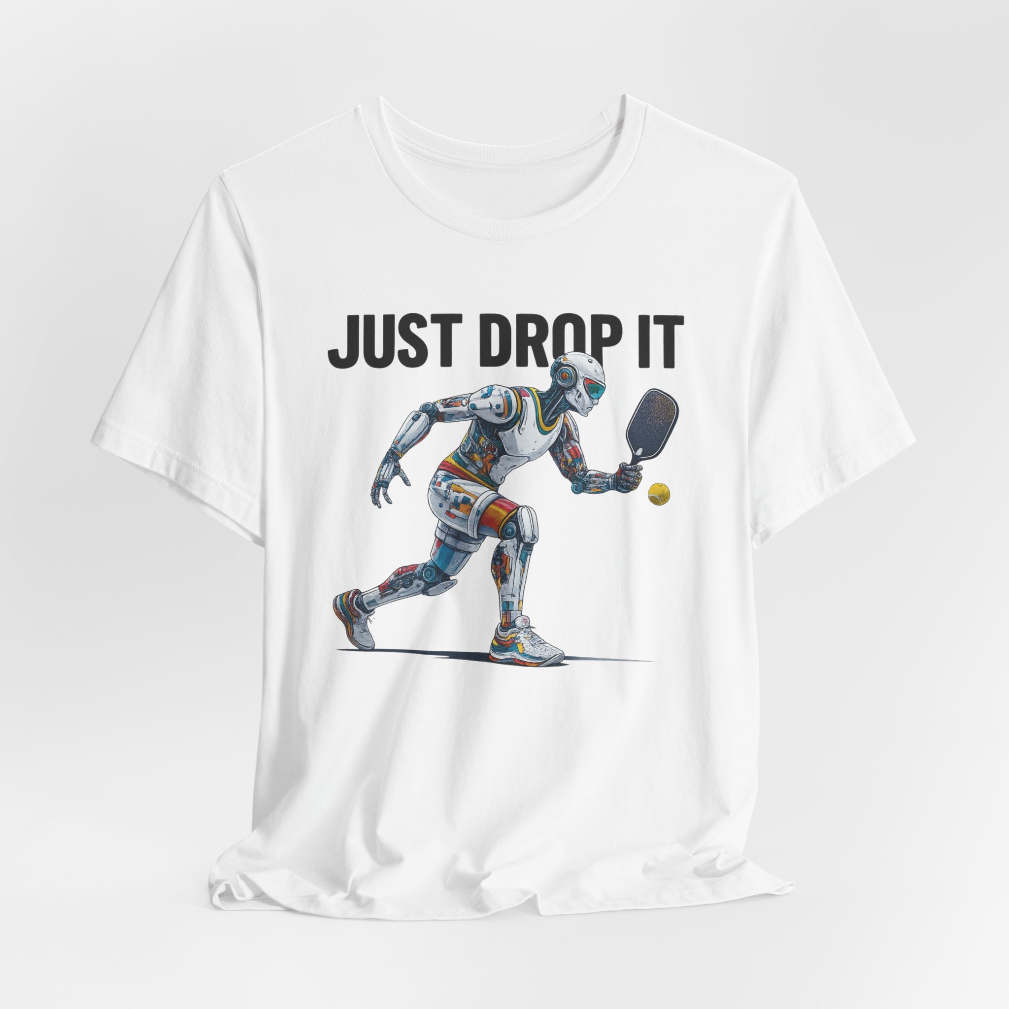 Short Sleeve Tee - Futuristic AI Robot Pickleball Player - Just Drop It - Image 2