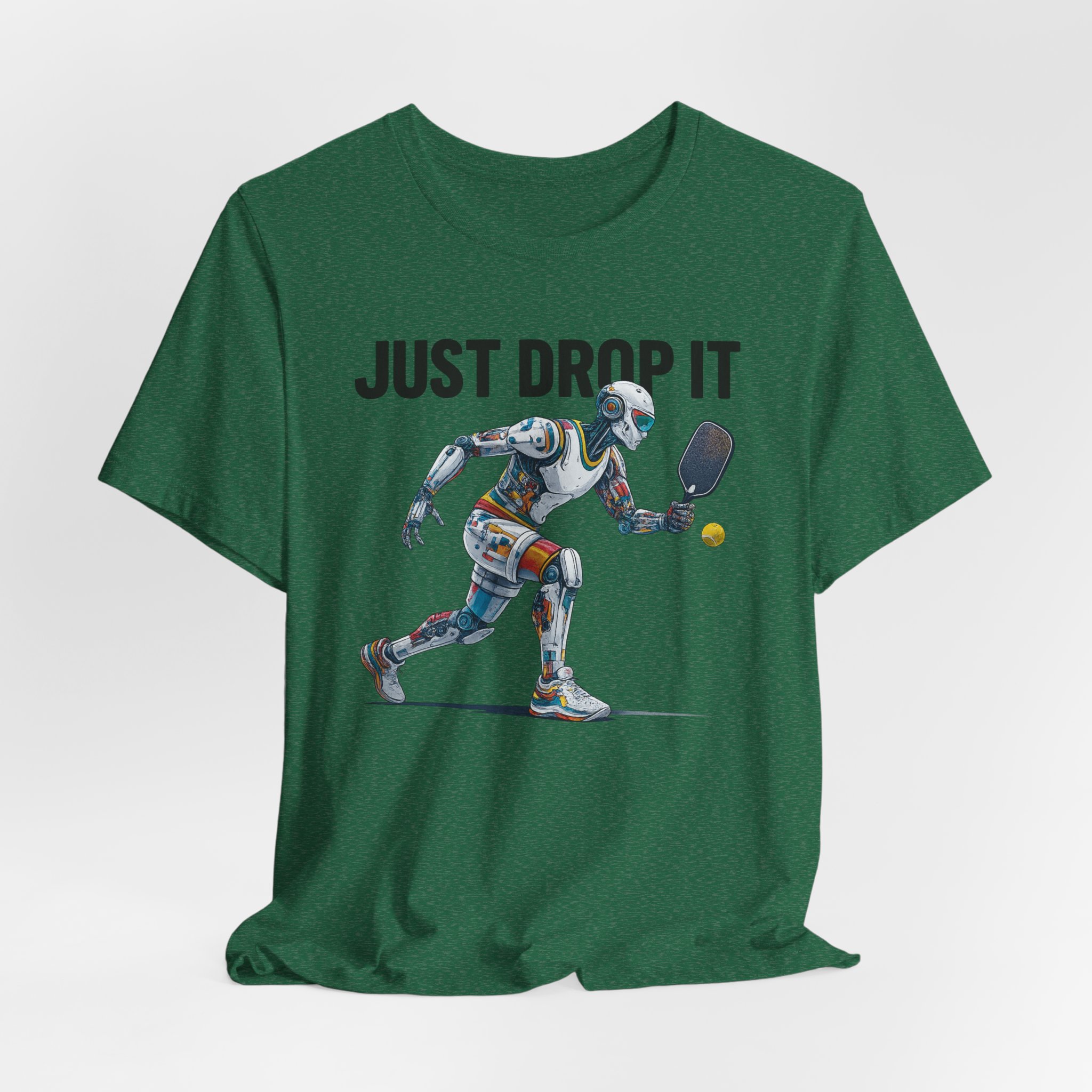 Short Sleeve Tee - Futuristic AI Robot Pickleball Player - Just Drop It - Image 3
