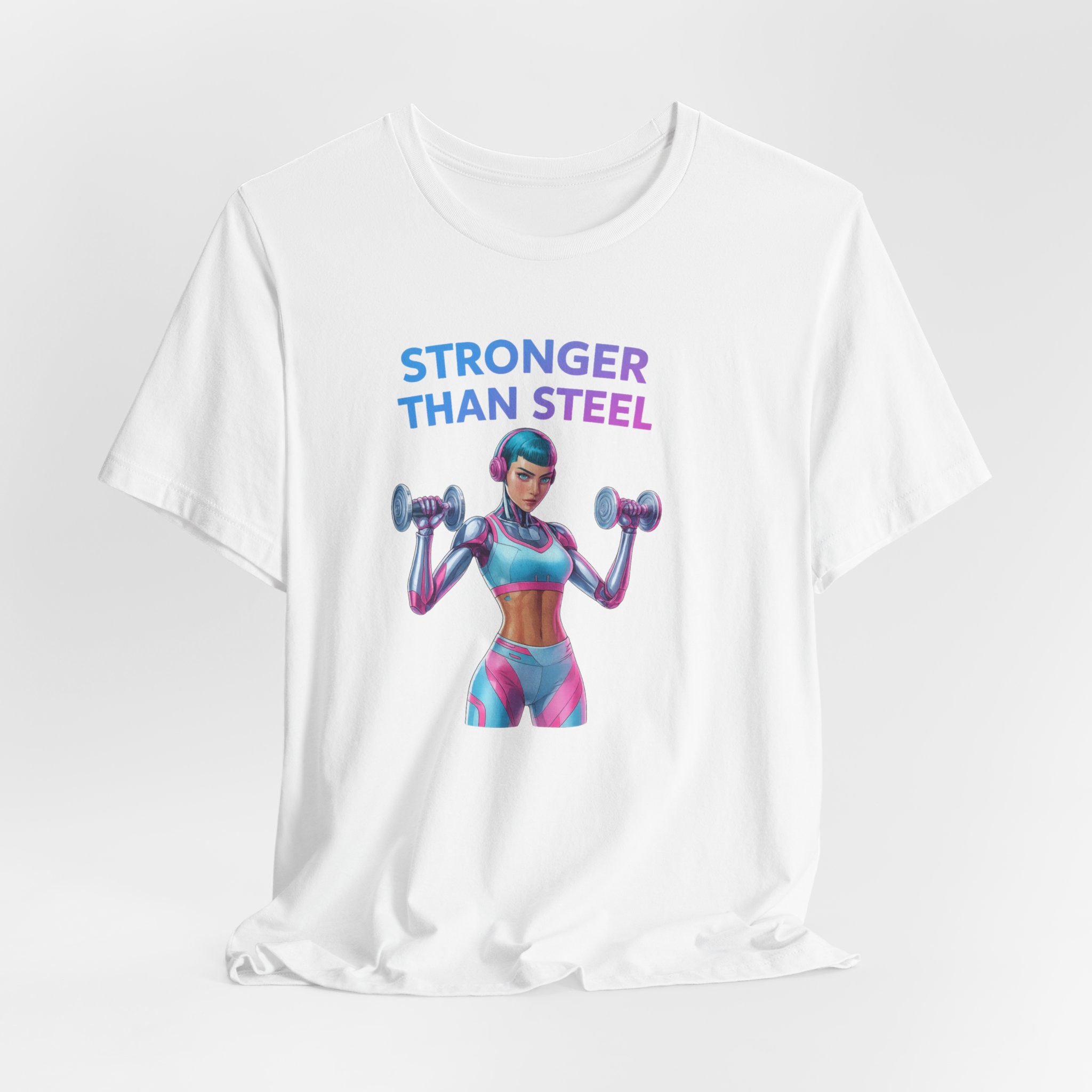 Fitness T-Shirt - Stronger than Steel - Female Android Design - Image 2