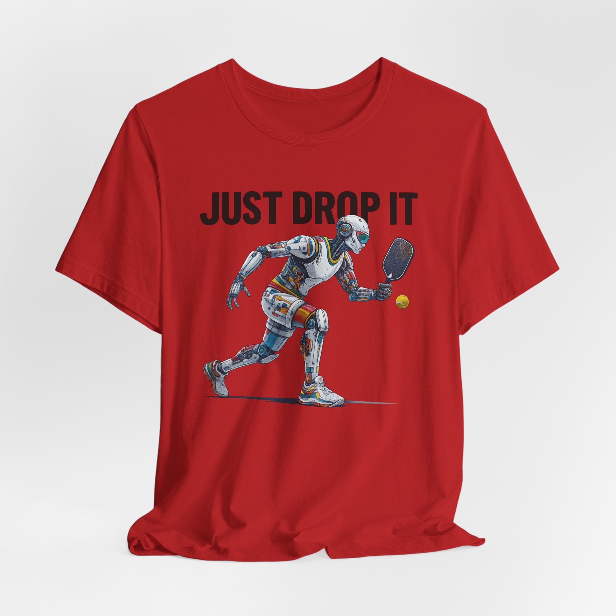 Short Sleeve Tee - Futuristic AI Robot Pickleball Player - Just Drop It - Image 5