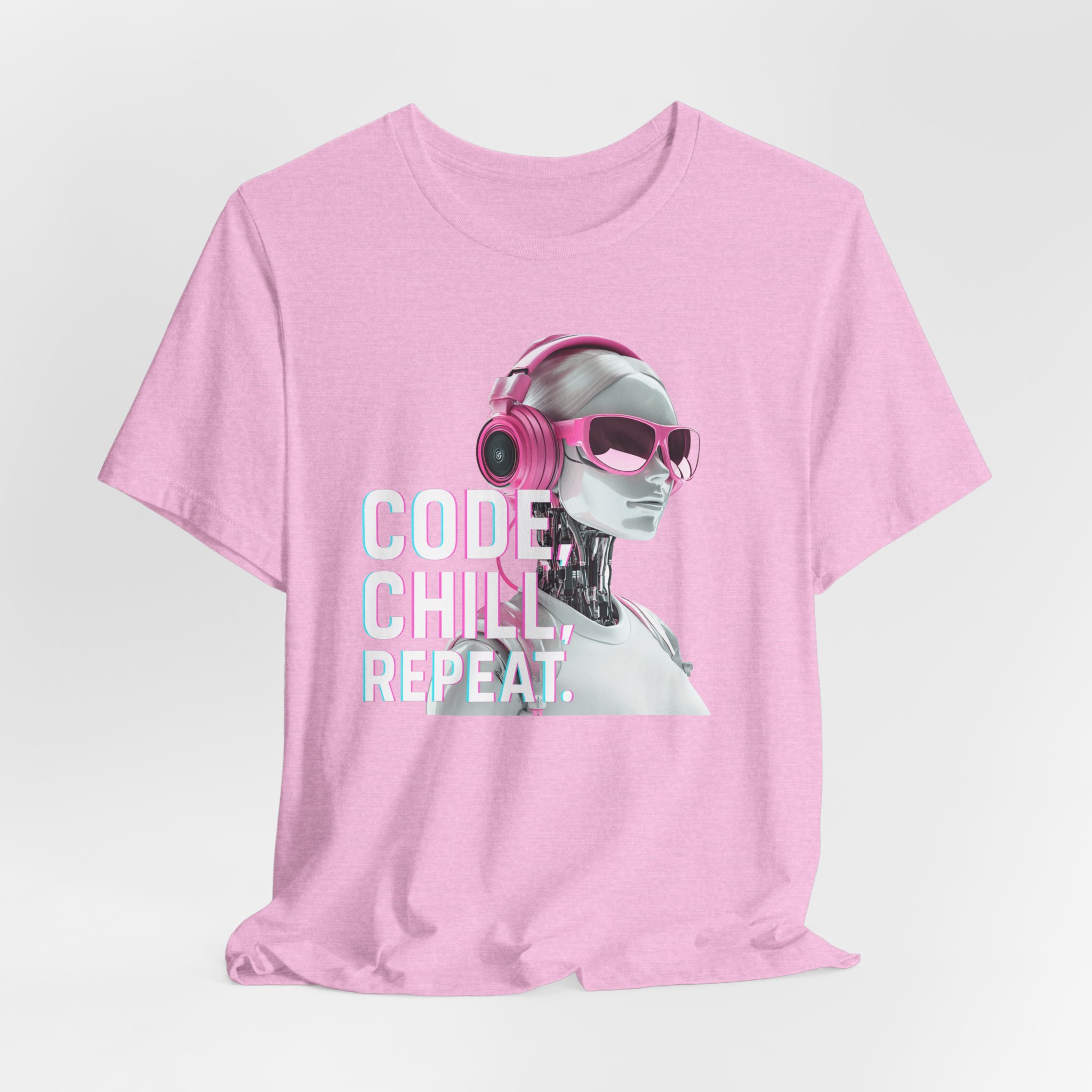 T-Shirt for Tech Enthusiasts - Code, Chill, Repeat - Female AI Robot Design - Image 5
