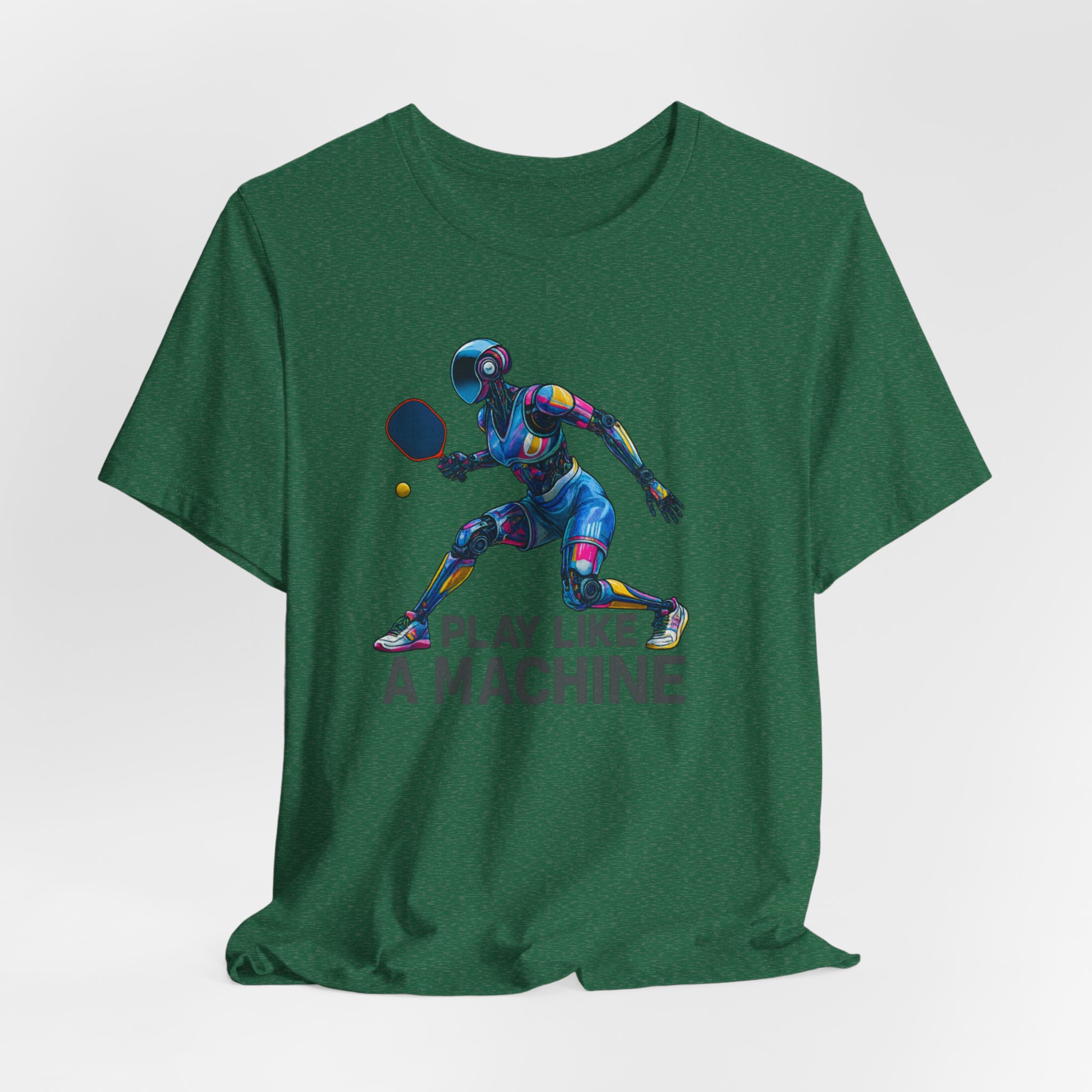 T-Shirt - Futuristic Female AI Robot Playing Pickleball - Play Like A Machine - Image 2