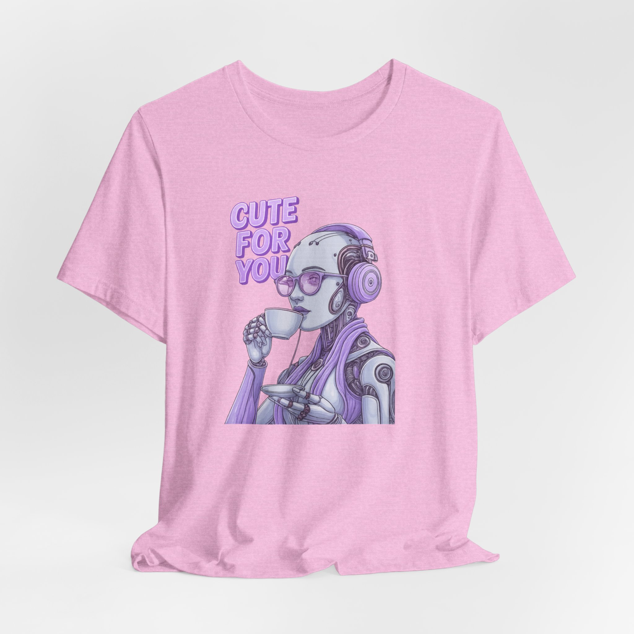 Tee - Feminine AI Sipping Espresso Lavender Design - 'Cute For You' - Image 5