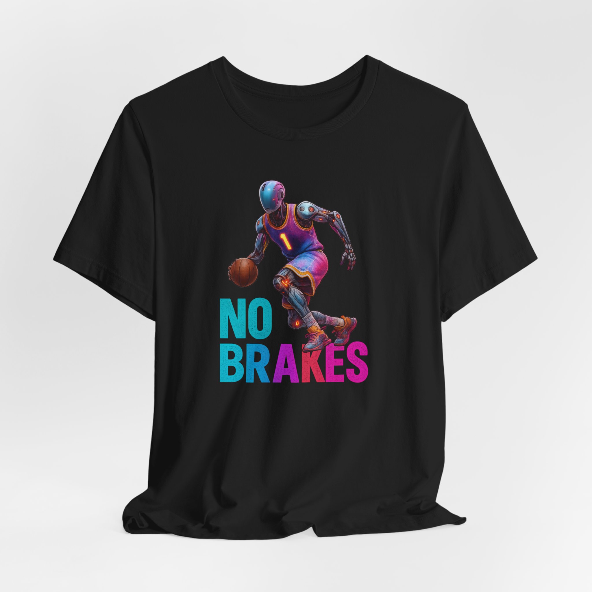 T-Shirt - Futuristic AI Robot Athlete Dribbling Basketball 'No Brakes'