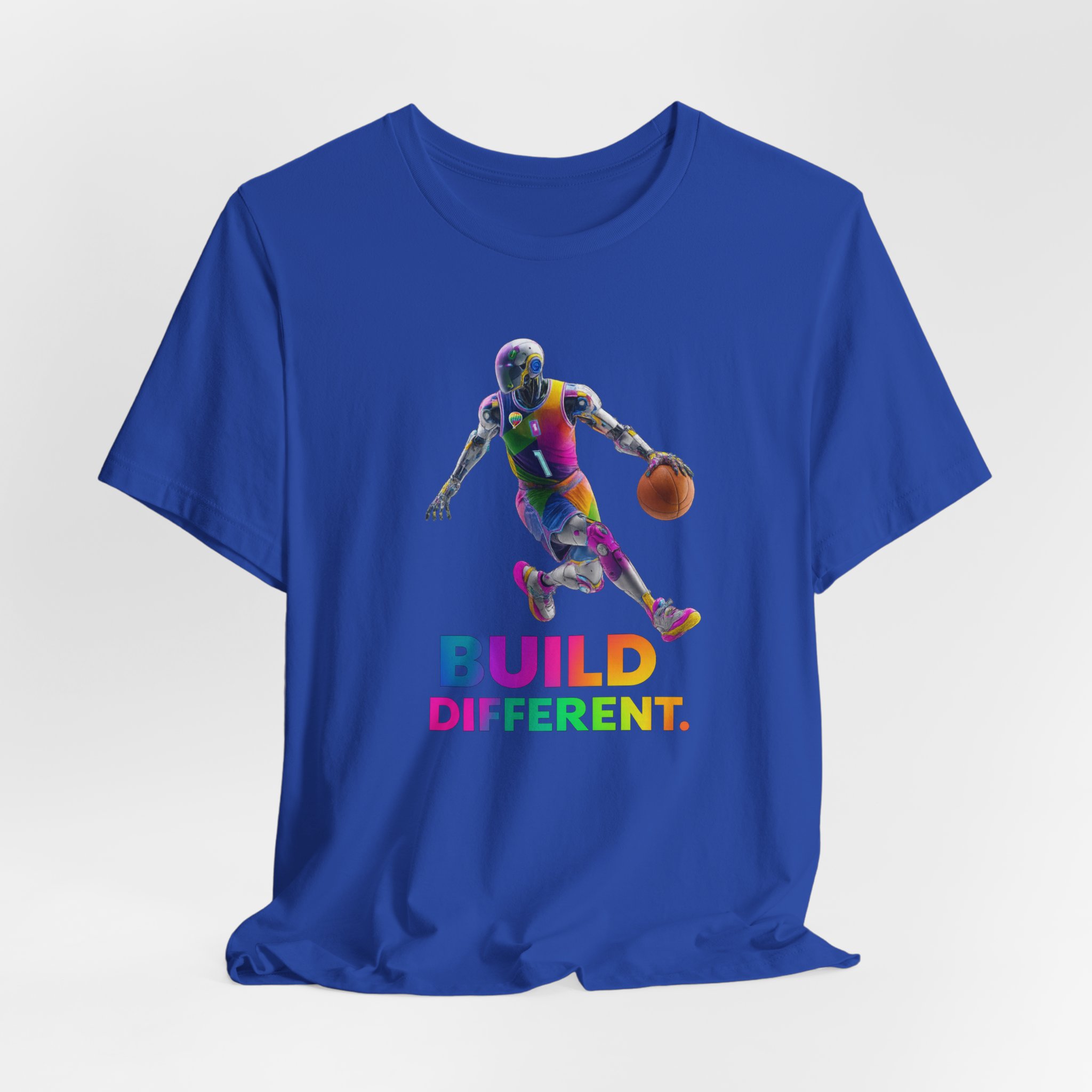 T-Shirt - Futuristic AI Robot Athlete Dribbling Basketball Shirt Built Different - Image 4