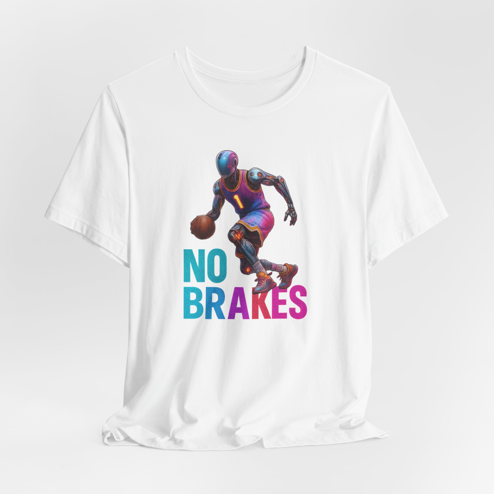 T-Shirt - Futuristic AI Robot Athlete Dribbling Basketball 'No Brakes' - Image 2