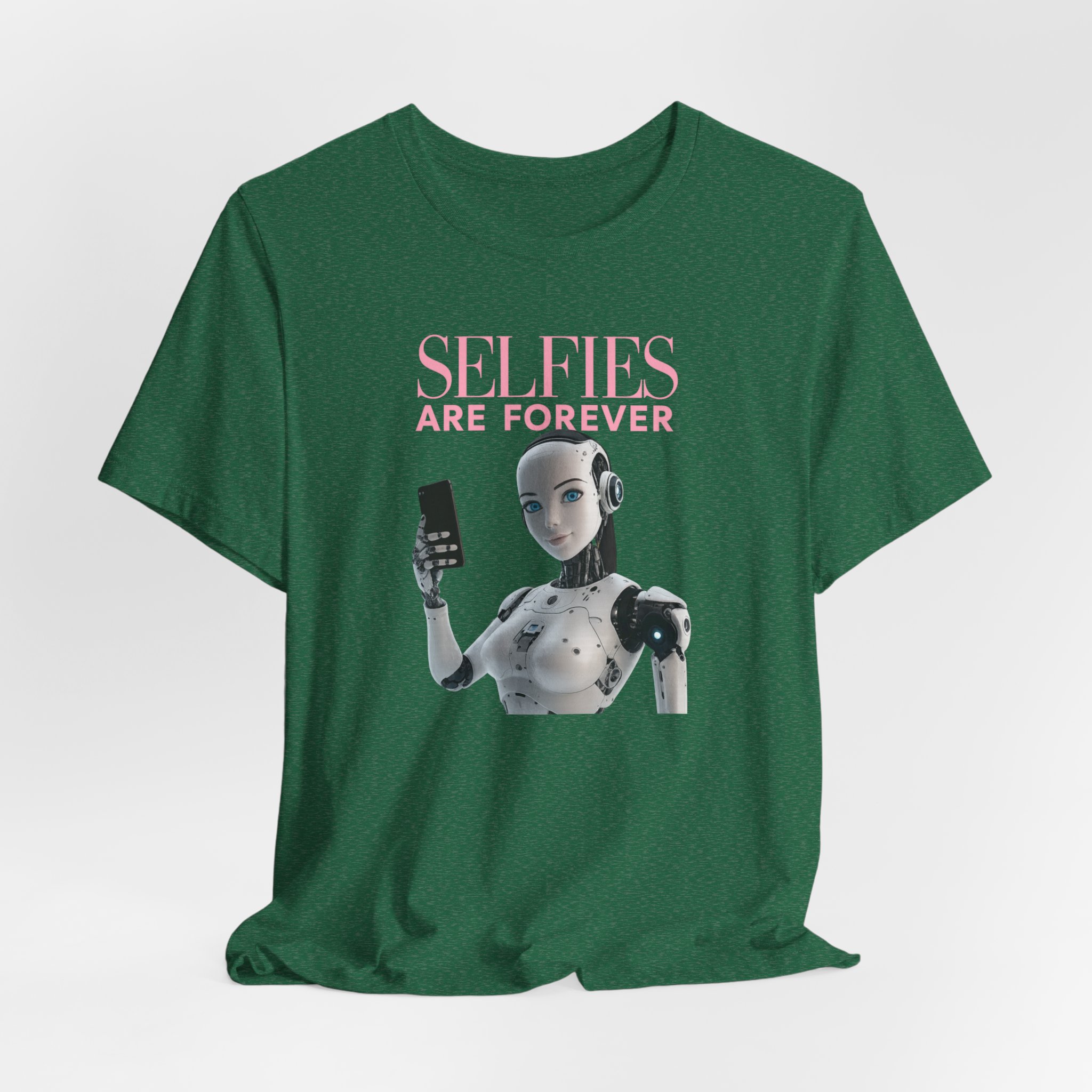 T-Shirt - Female AI Robot Selfie 'Selfies Are Forever' - Image 3