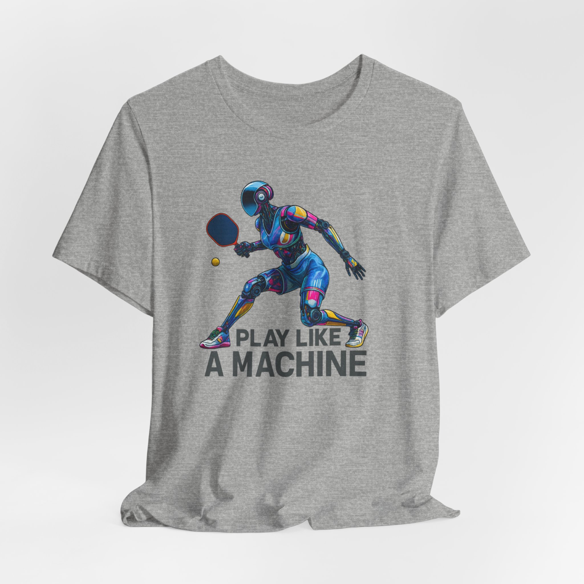 T-Shirt - Futuristic Female AI Robot Playing Pickleball - Play Like A Machine - Image 3
