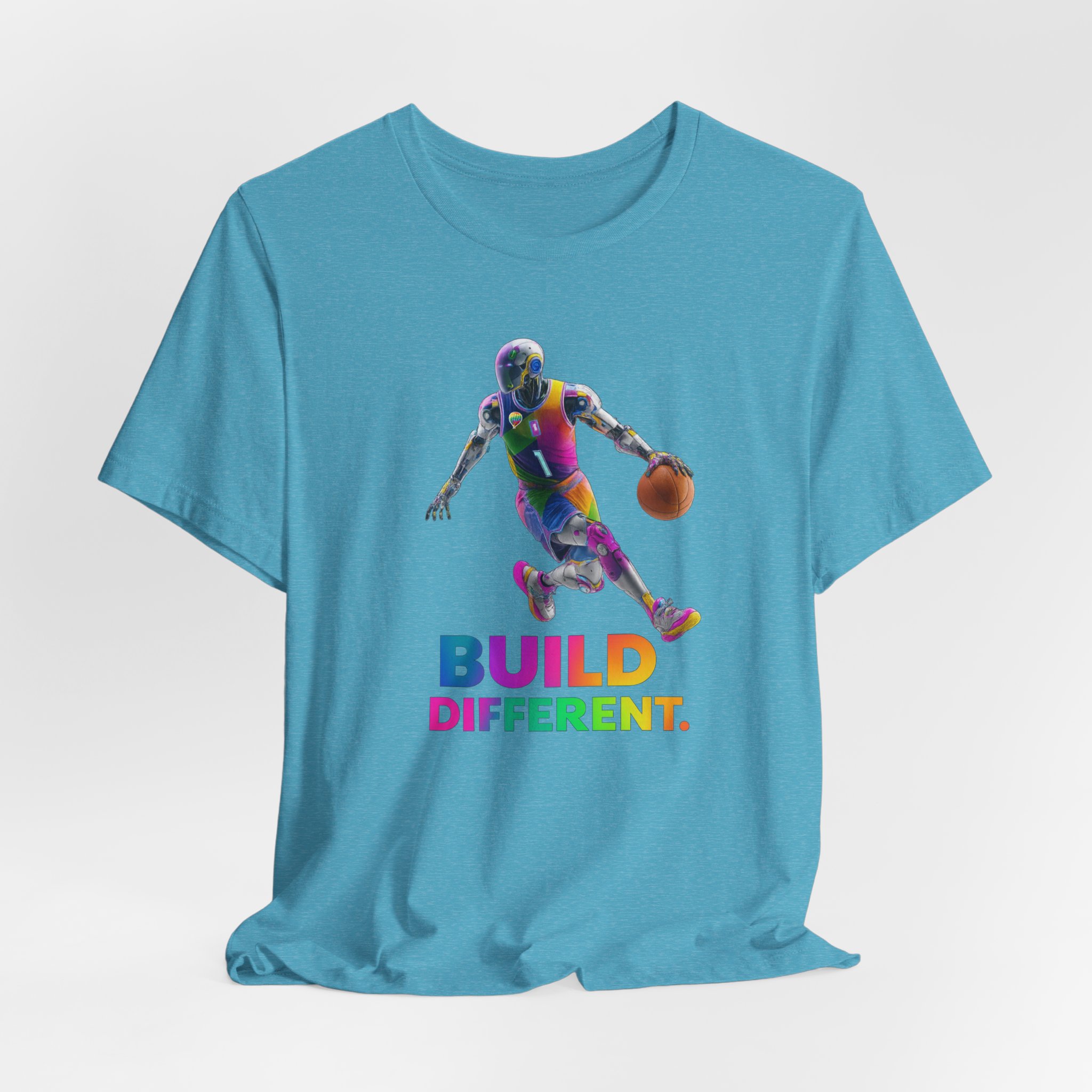 T-Shirt - Futuristic AI Robot Athlete Dribbling Basketball Shirt Built Different - Image 5