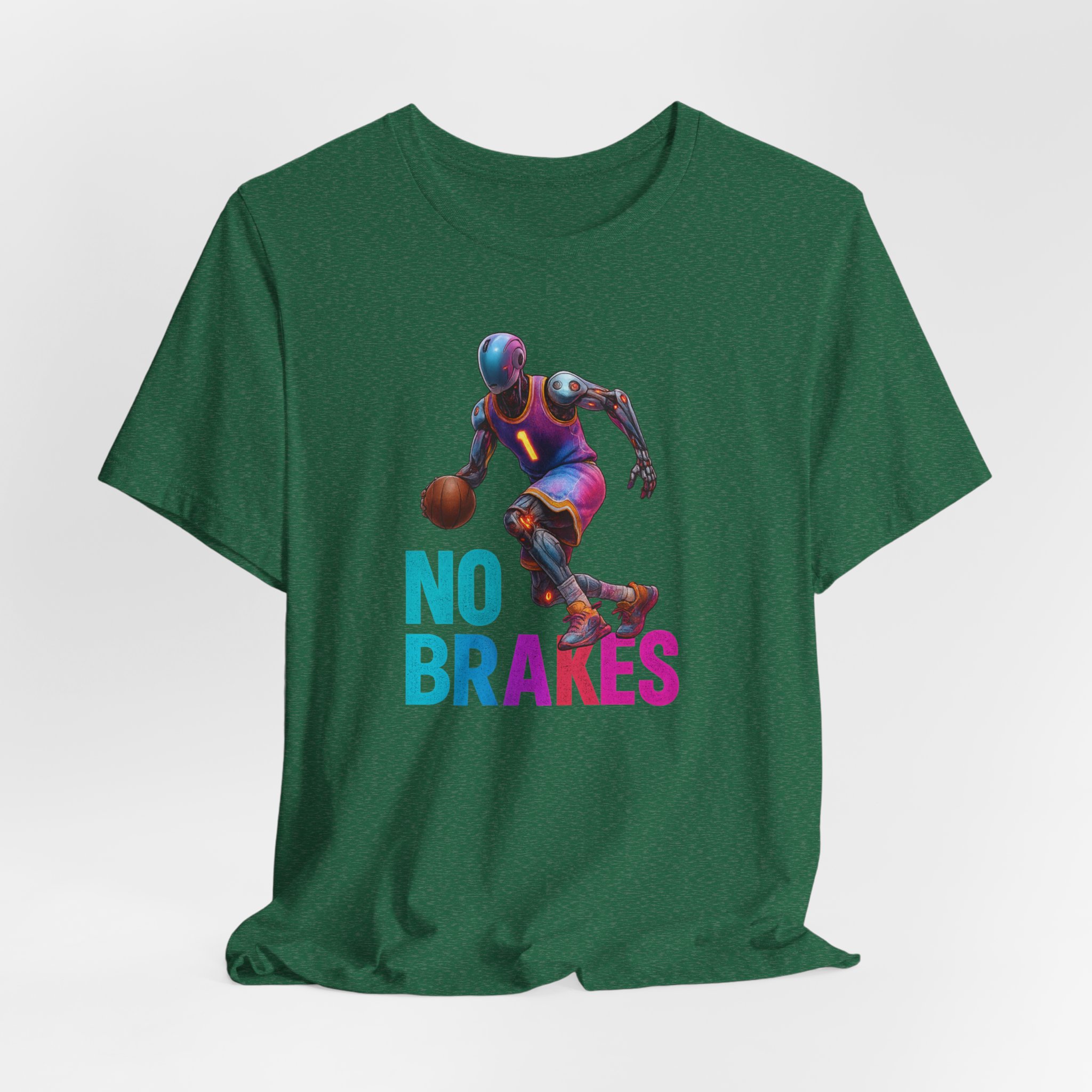 T-Shirt - Futuristic AI Robot Athlete Dribbling Basketball 'No Brakes' - Image 3