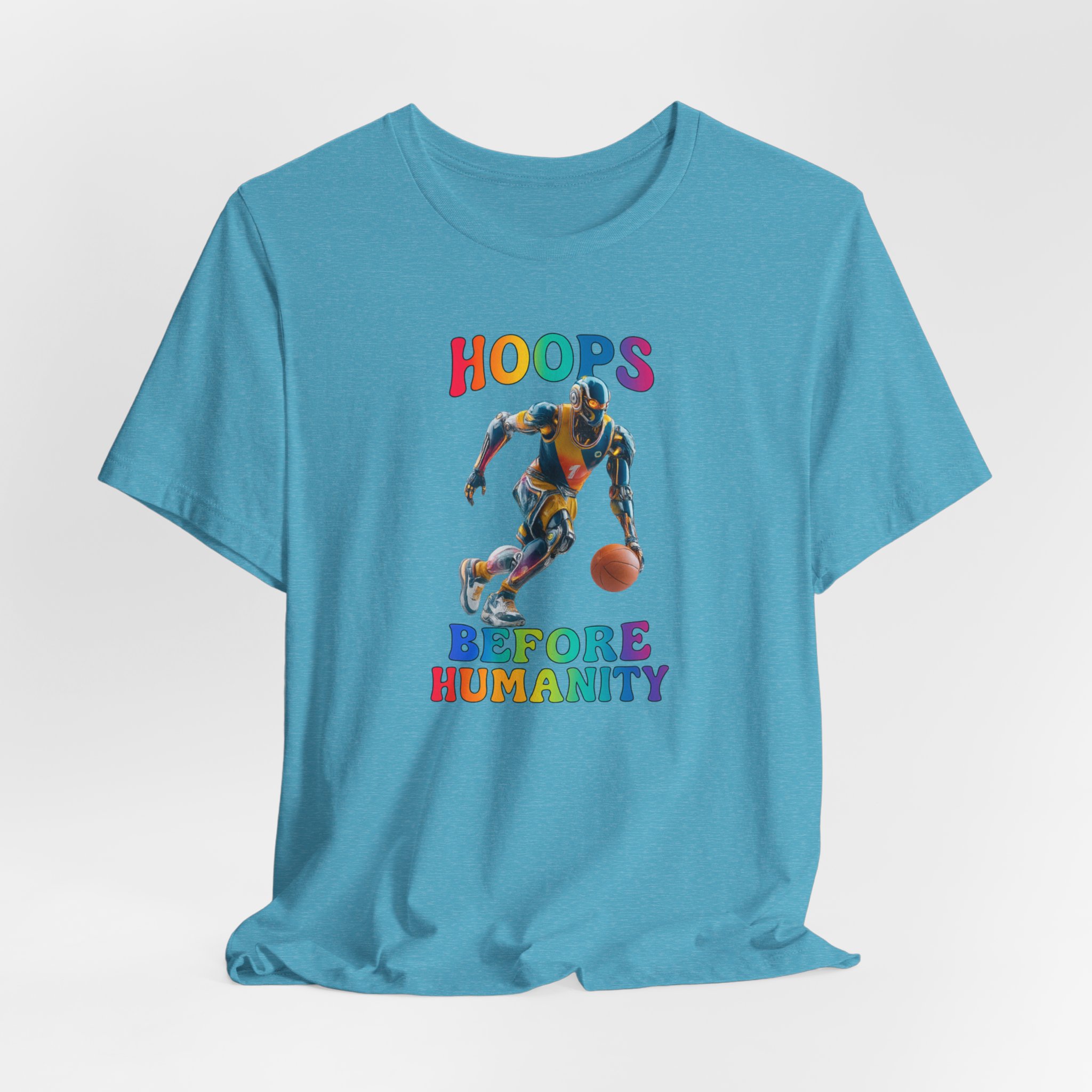 T-Shirt - Futuristic AI Robot Athlete Dribbling Basketball - Image 5