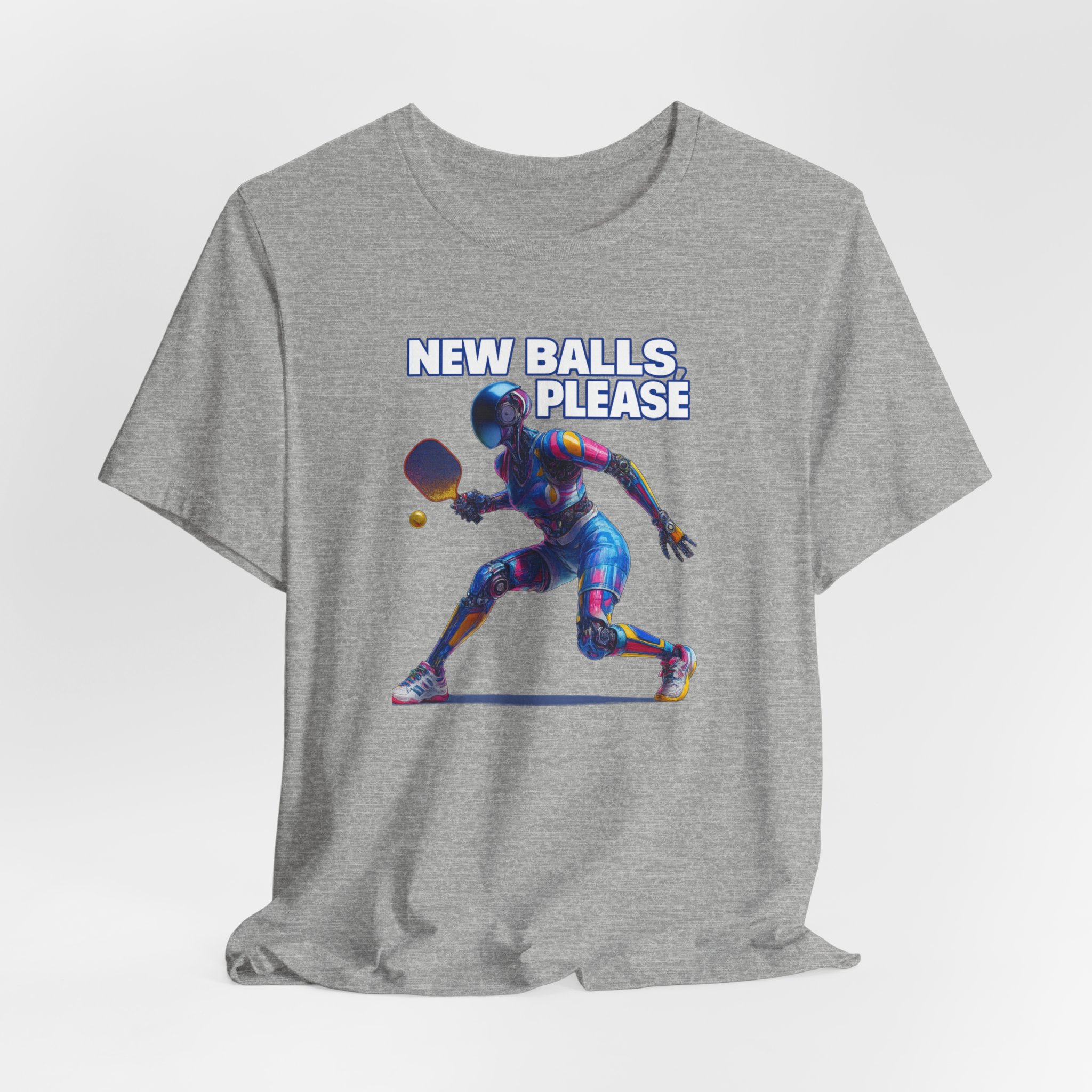 T-Shirt futuristic female robot playing pickleball New Balls Please - Image 3
