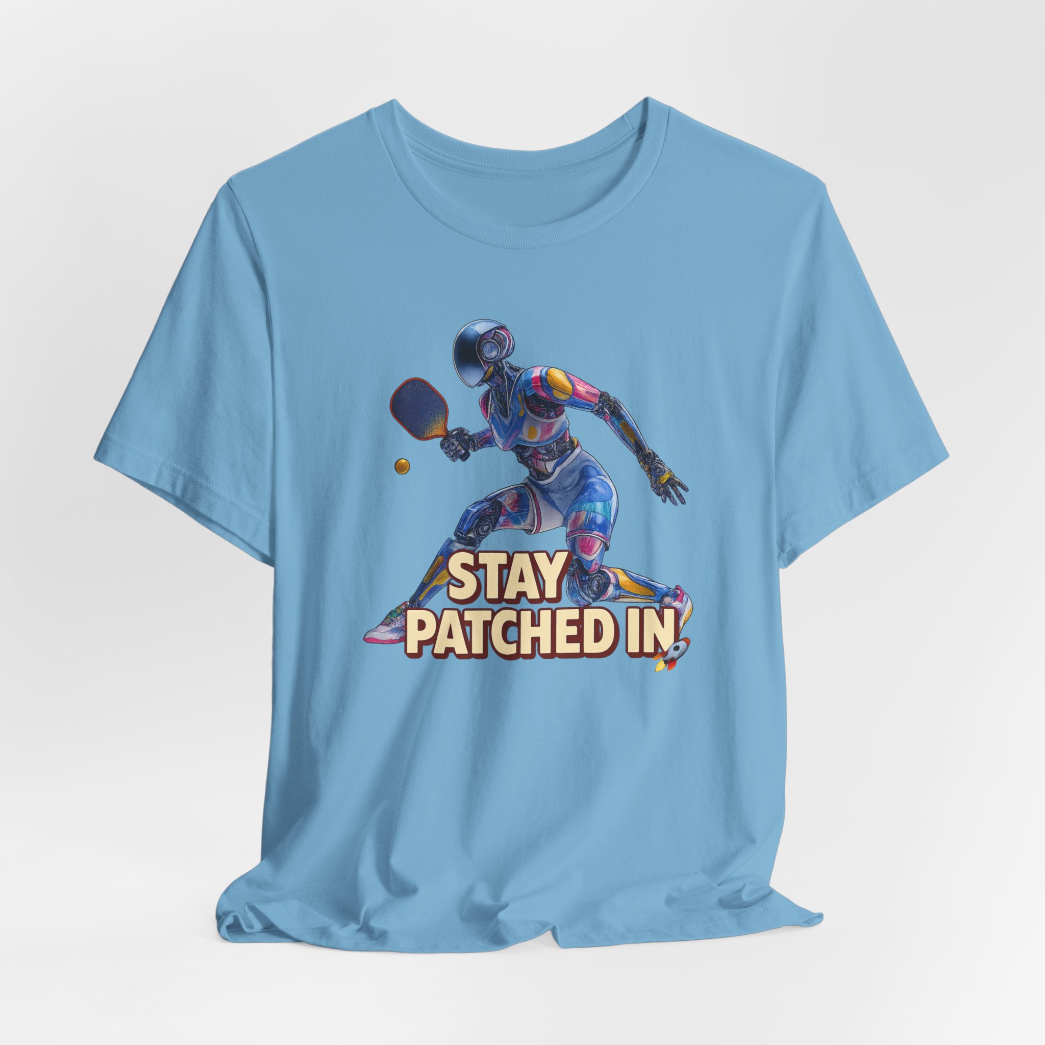 Short Sleeve Tee - Futuristic Female Humanoid AI Robot Playing Pickleball - Stay Patched In - Image 4