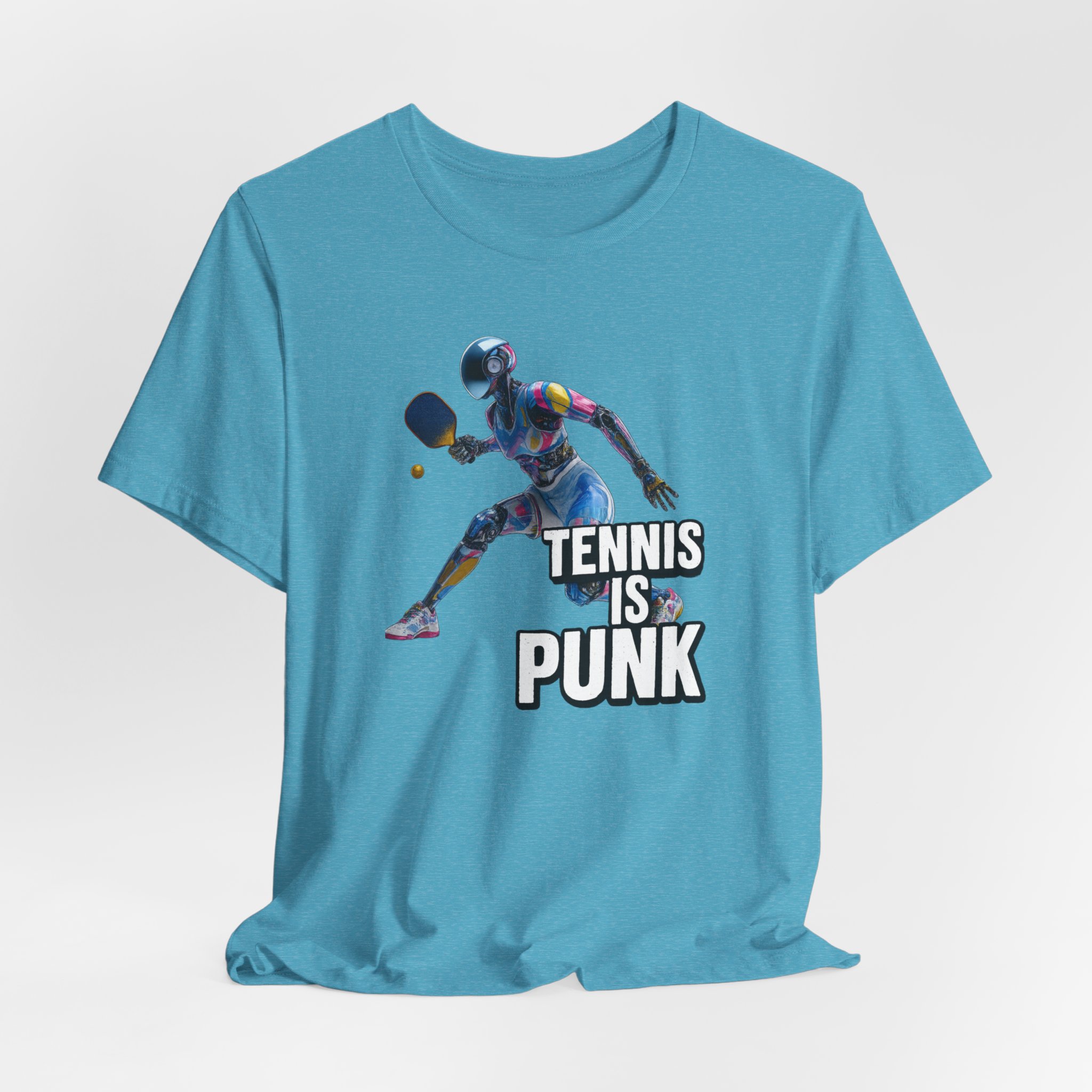 T-Shirt - Futuristic Female AI Robot Playing Pickleball - 'Tennis is punk'