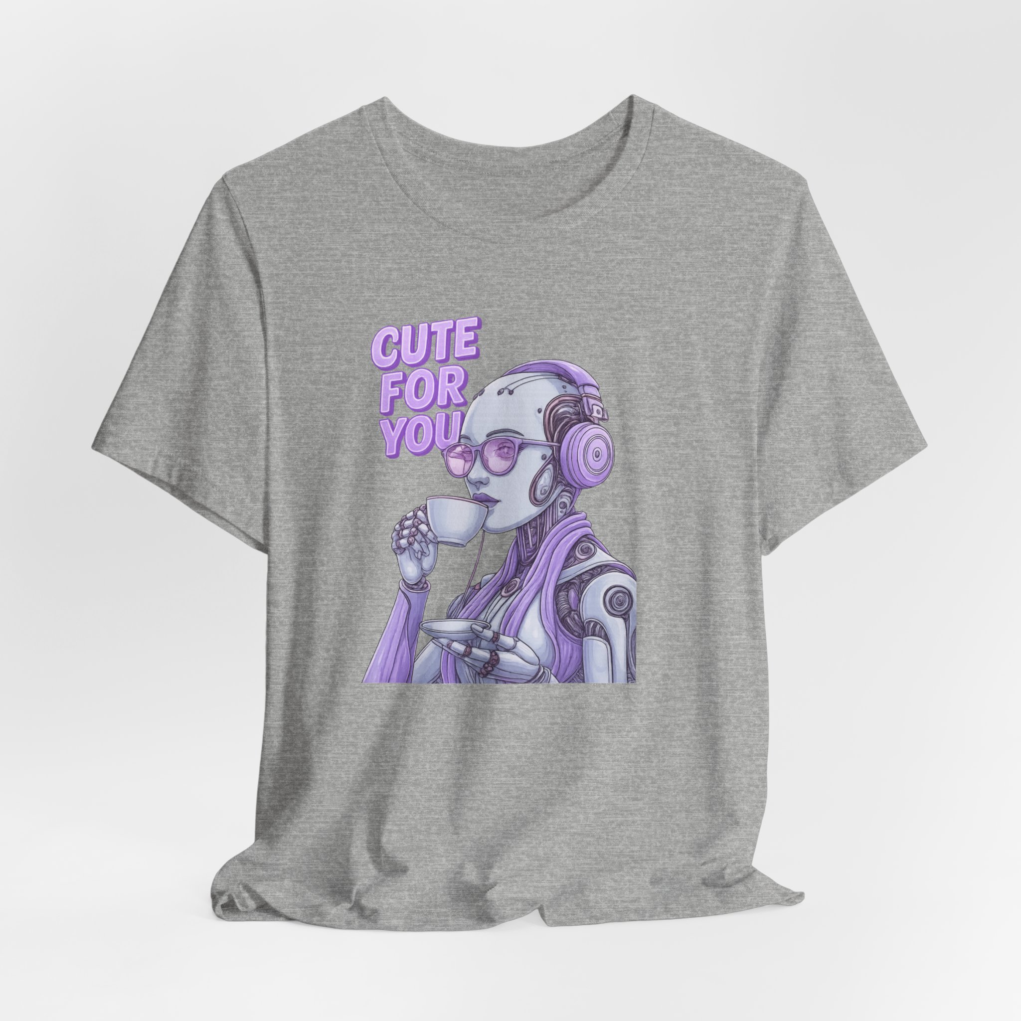 Tee - Feminine AI Sipping Espresso Lavender Design - 'Cute For You' - Image 3