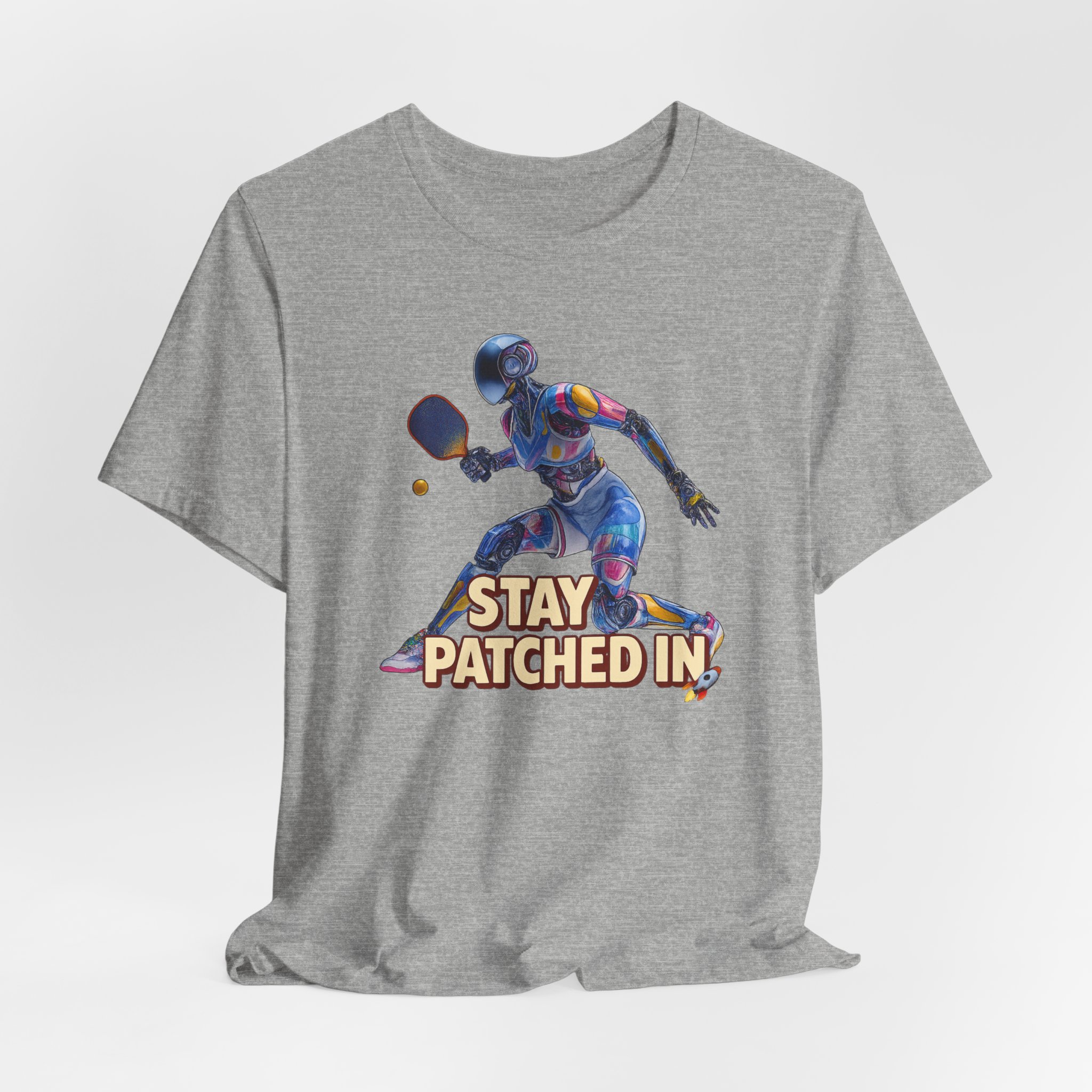 Short Sleeve Tee - Futuristic Female Humanoid AI Robot Playing Pickleball - Stay Patched In - Image 3