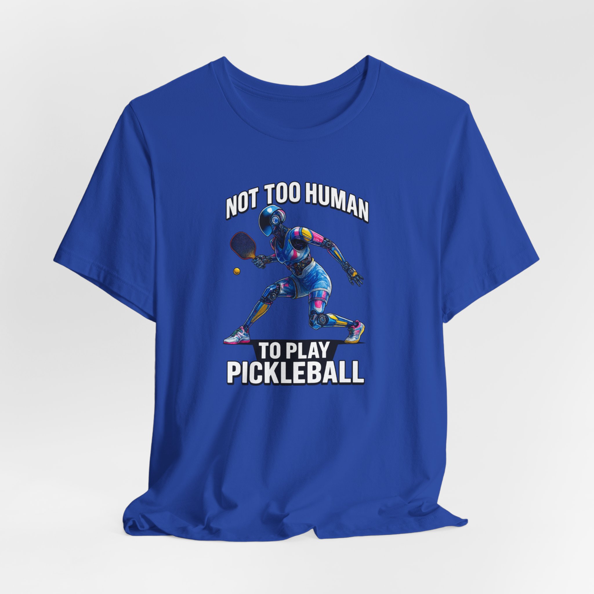 T-Shirt - Futuristic Female AI Robot Playing Pickleball Not Too Human Design - Image 5