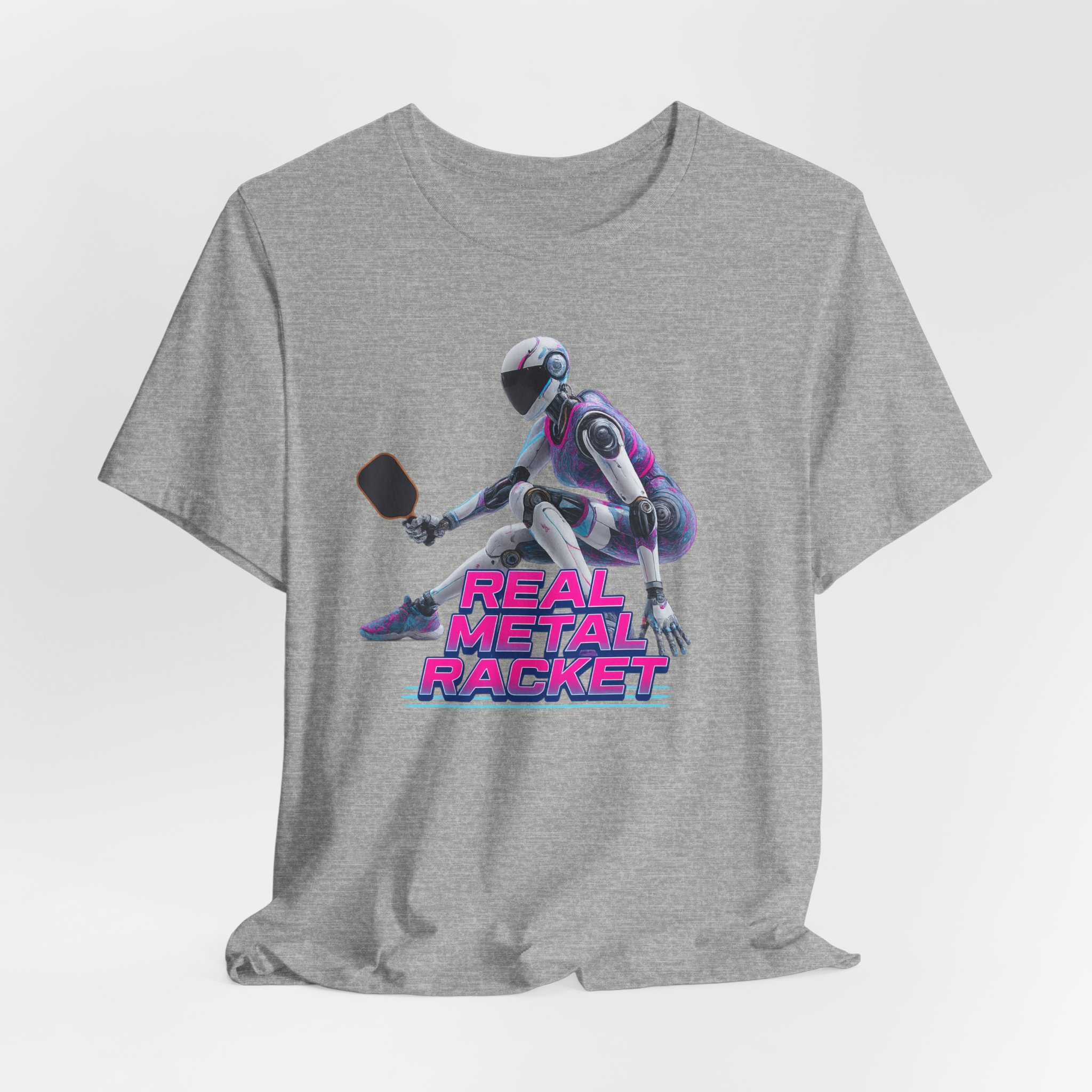 Robot Pickleball Unisex Tee - Real Metal Racket Design