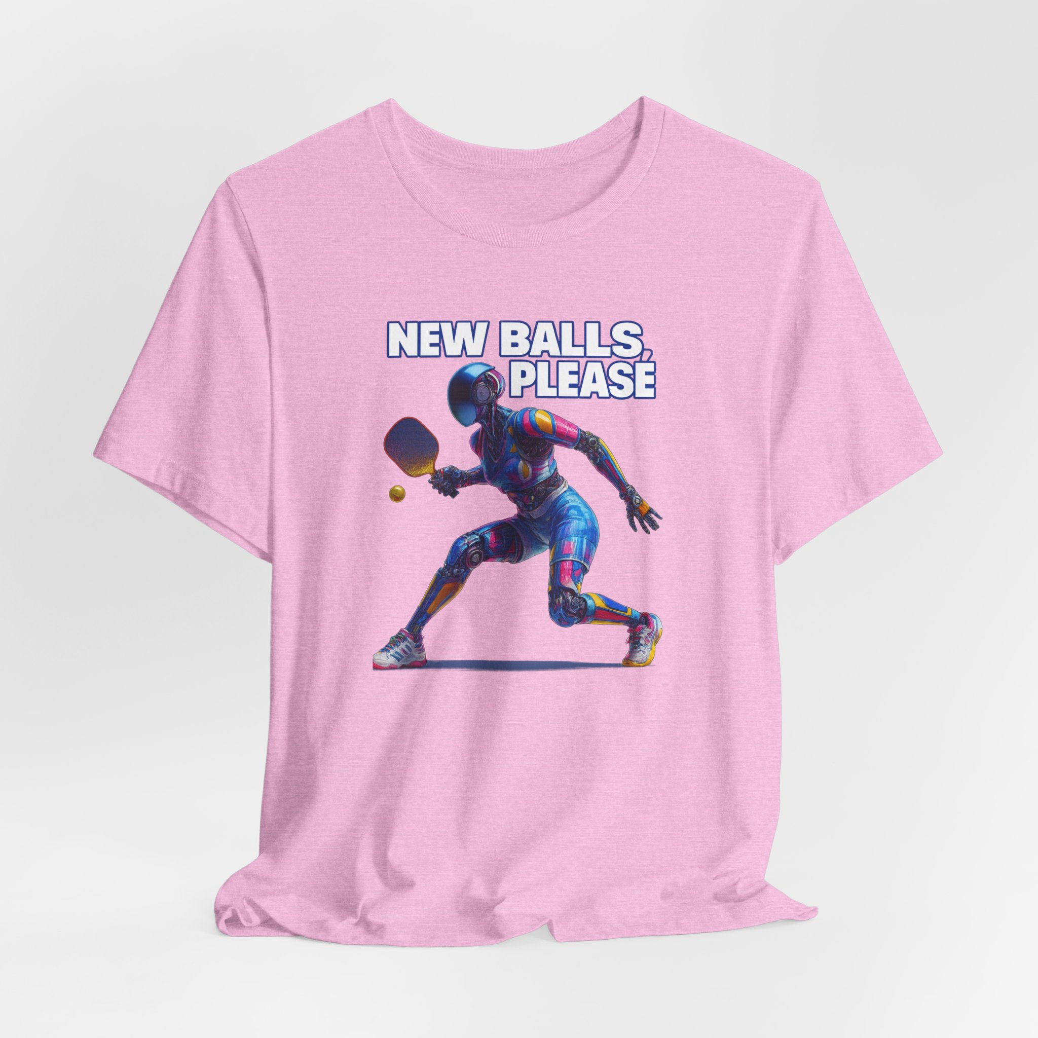 T-Shirt futuristic female robot playing pickleball New Balls Please - Image 5