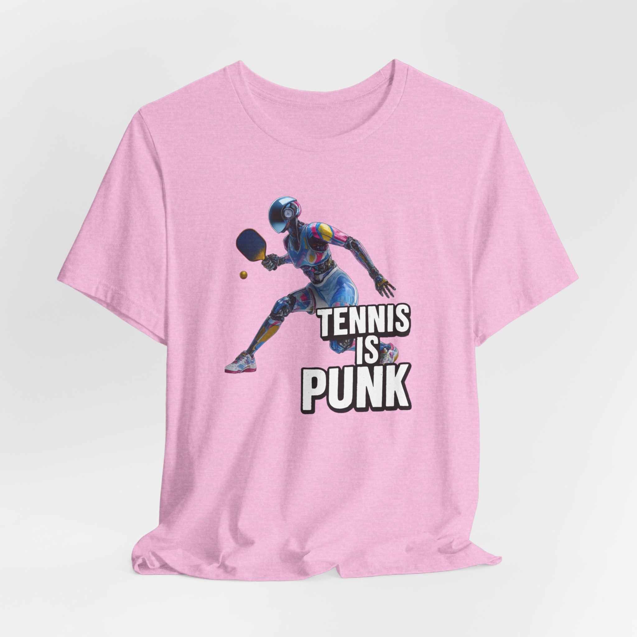 T-Shirt - Futuristic Female AI Robot Playing Pickleball - 'Tennis is punk' - Image 5