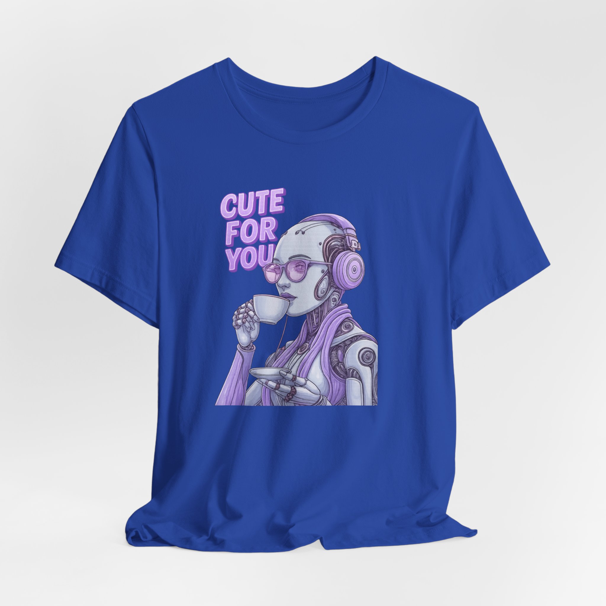 Tee - Feminine AI Sipping Espresso Lavender Design - 'Cute For You' - Image 4