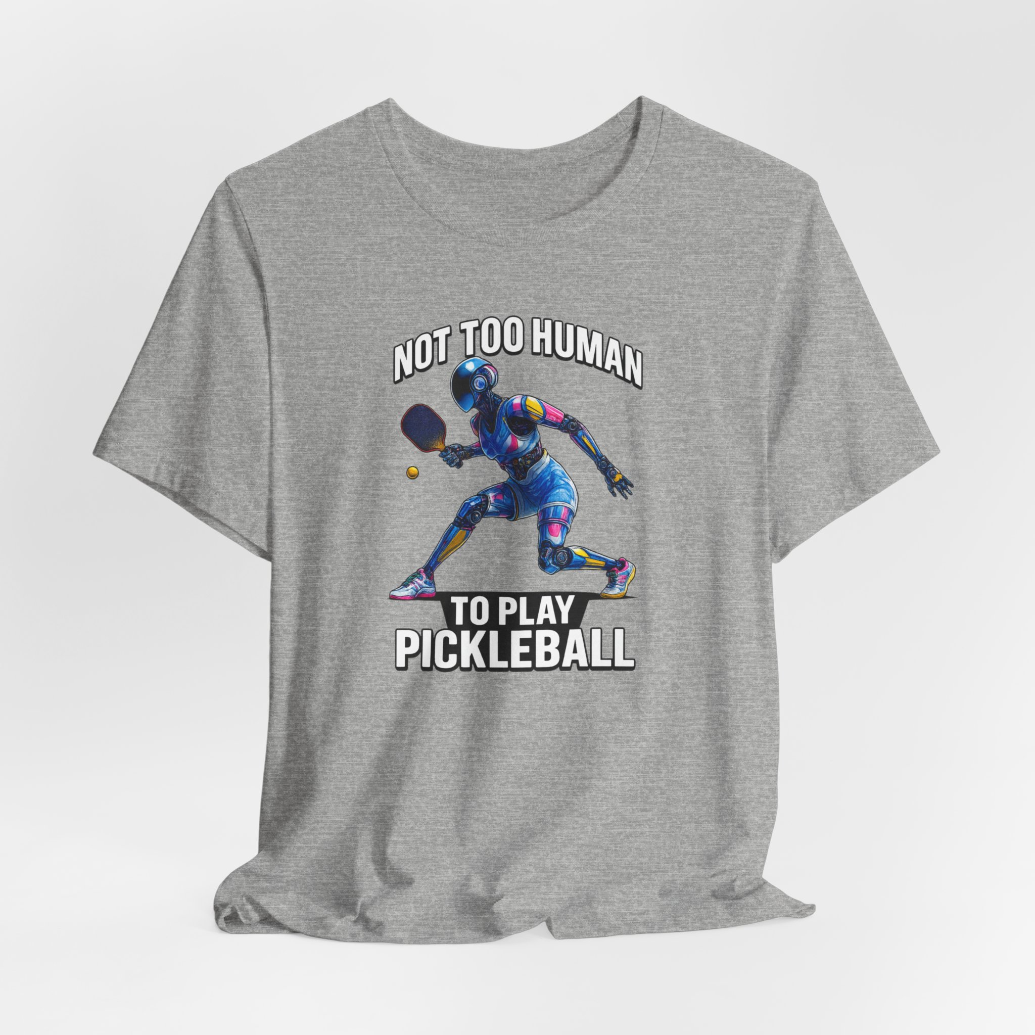 T-Shirt - Futuristic Female AI Robot Playing Pickleball Not Too Human Design - Image 4
