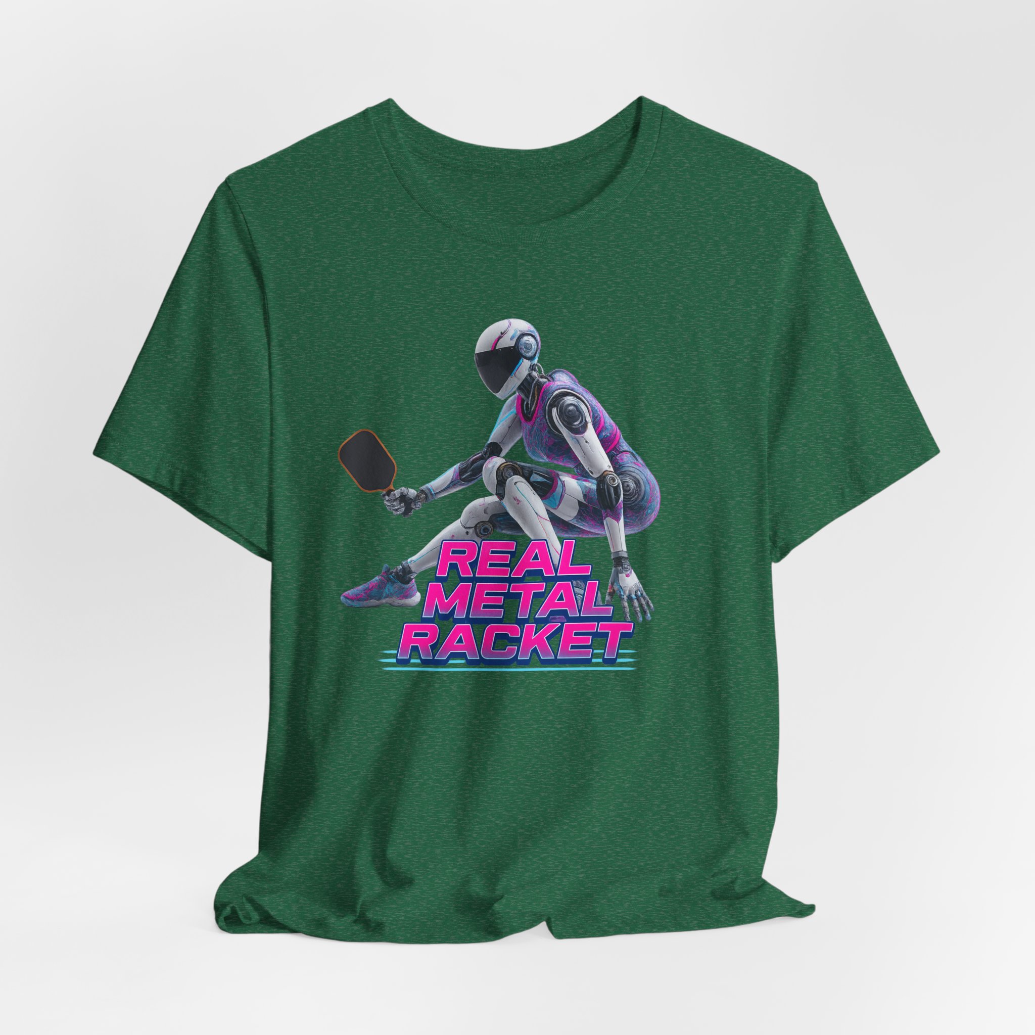 Robot Pickleball Unisex Tee - Real Metal Racket Design - Image 3