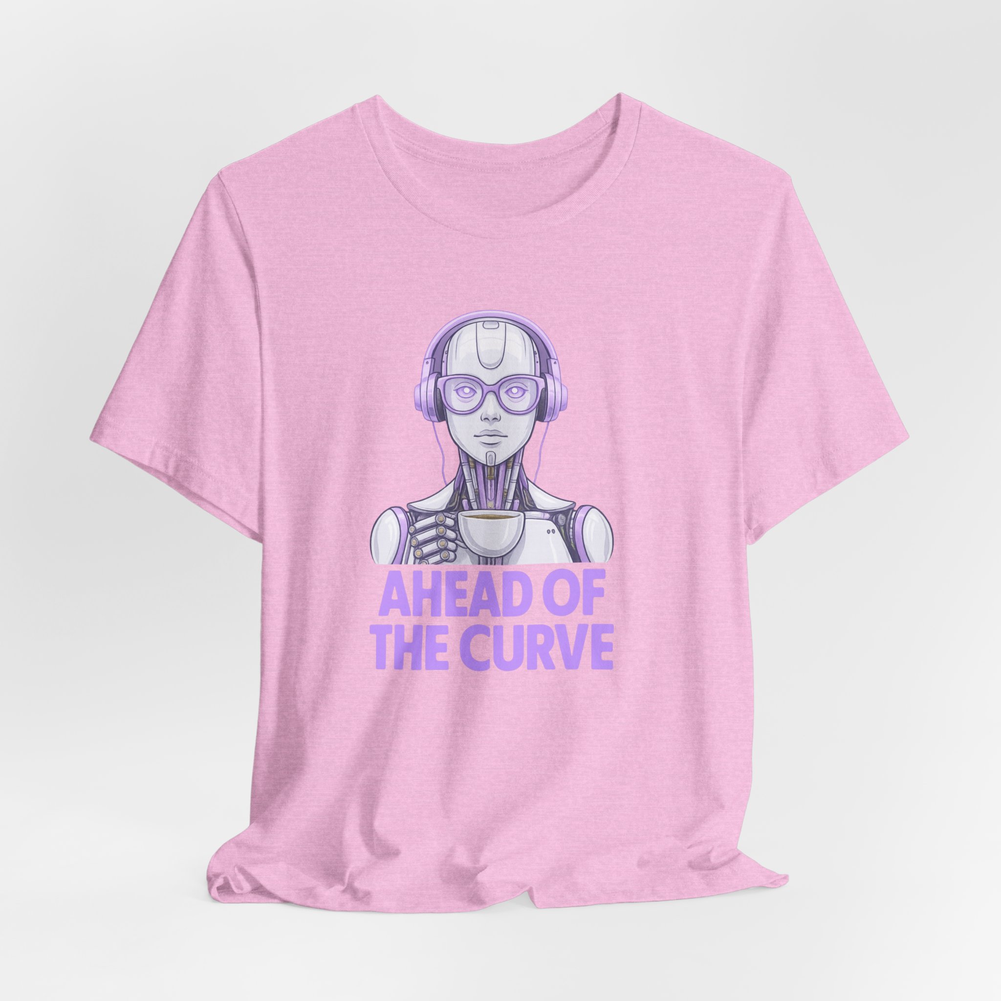 T-Shirt - Feminine Artificial Intelligence Sipping Espresso 'Ahead of the Curve' - Image 5