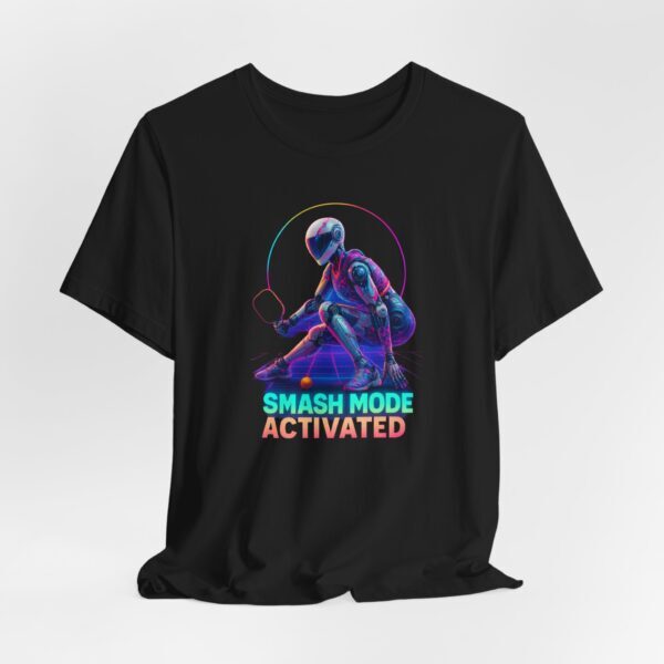 T-Shirt: Futuristic Female Humanoid AI Robot Playing Pickleball Smash Mode Activated