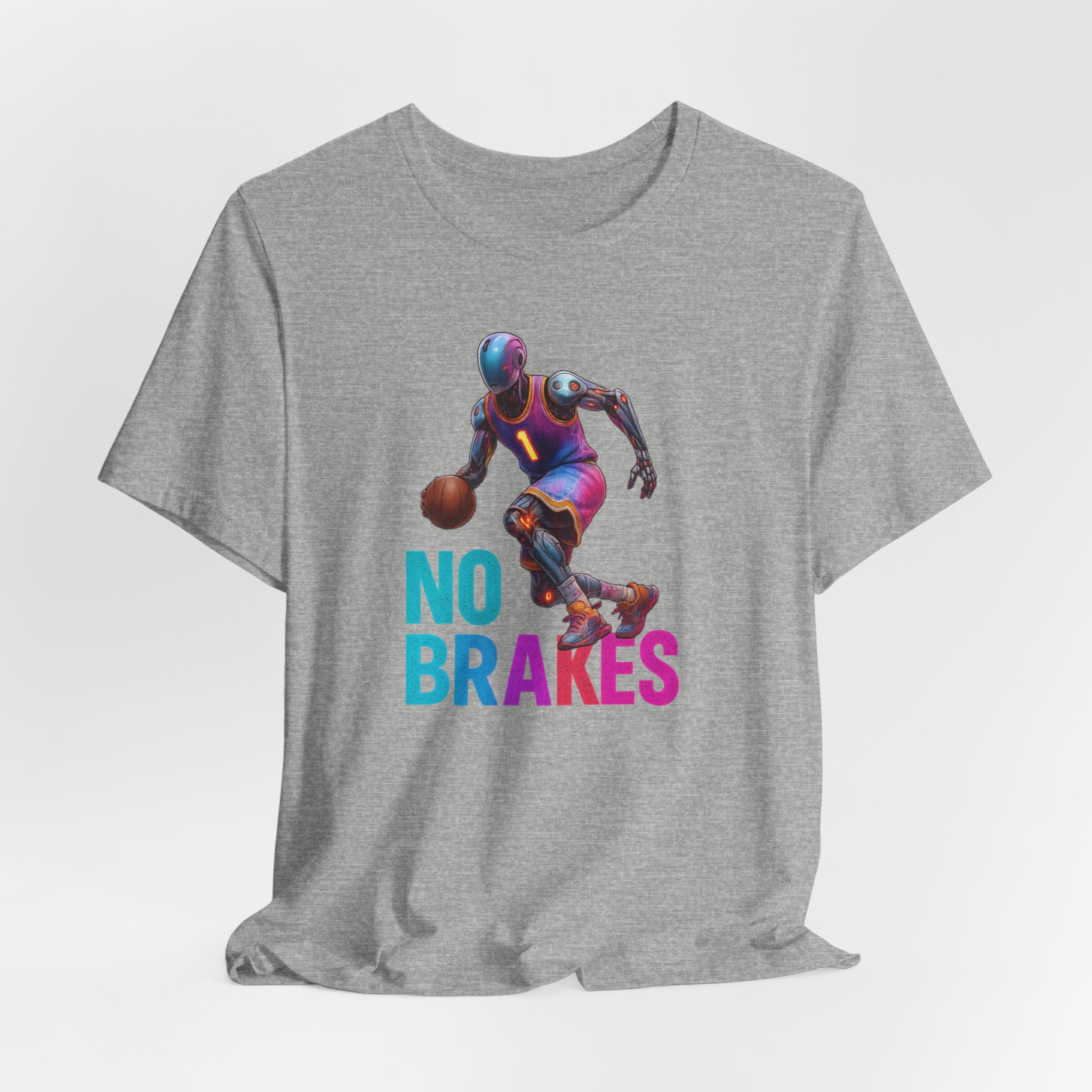 T-Shirt - Futuristic AI Robot Athlete Dribbling Basketball 'No Brakes' - Image 4