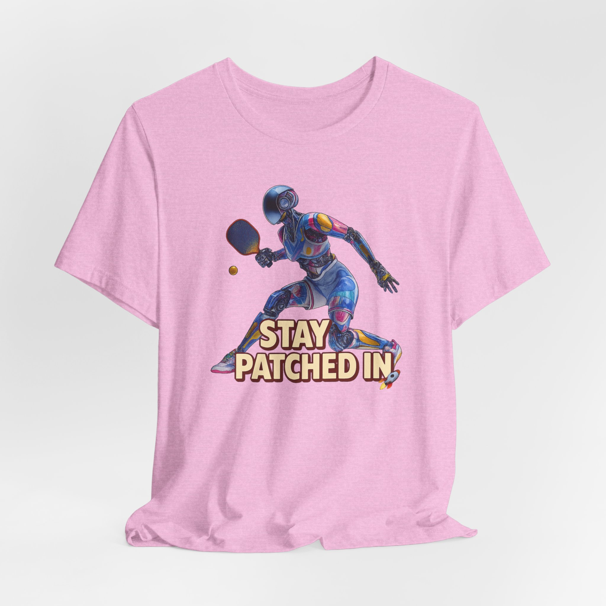 Short Sleeve Tee - Futuristic Female Humanoid AI Robot Playing Pickleball - Stay Patched In - Image 5