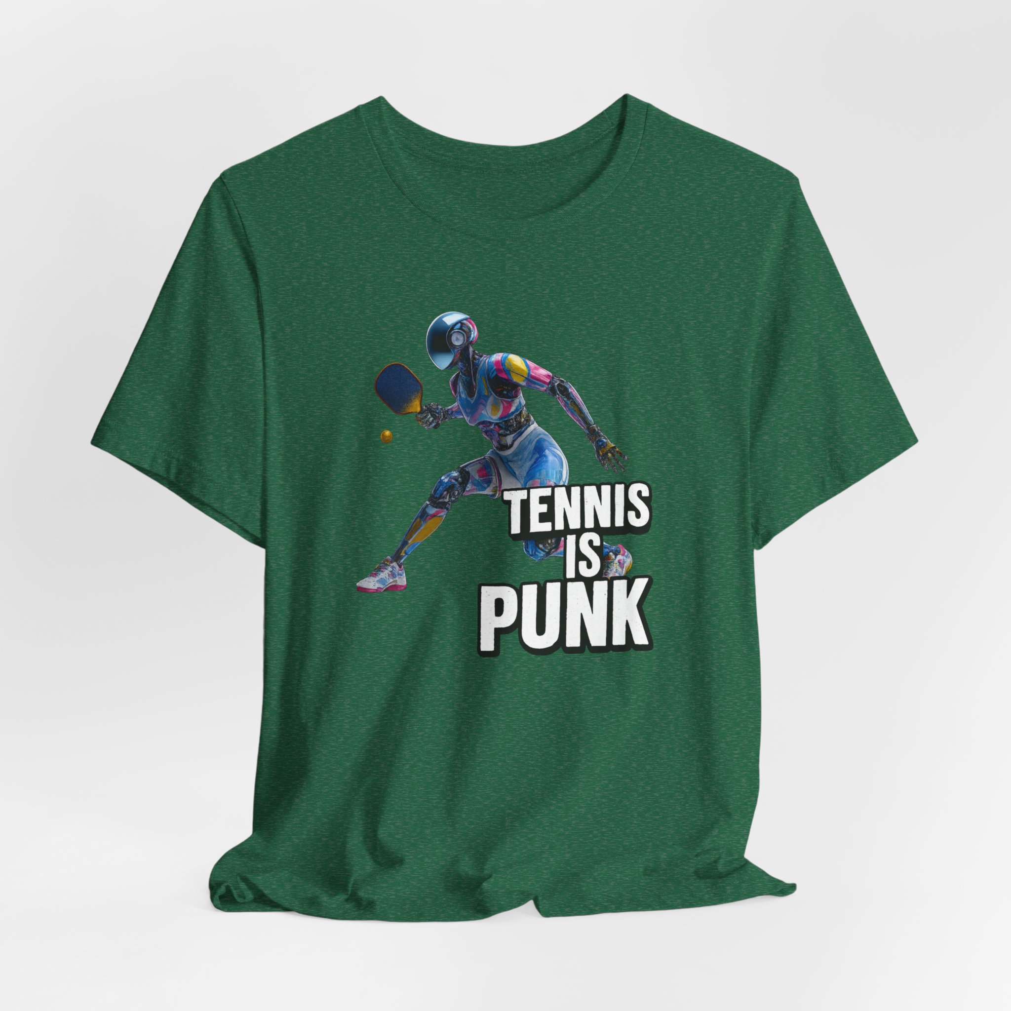 T-Shirt - Futuristic Female AI Robot Playing Pickleball - 'Tennis is punk' - Image 4
