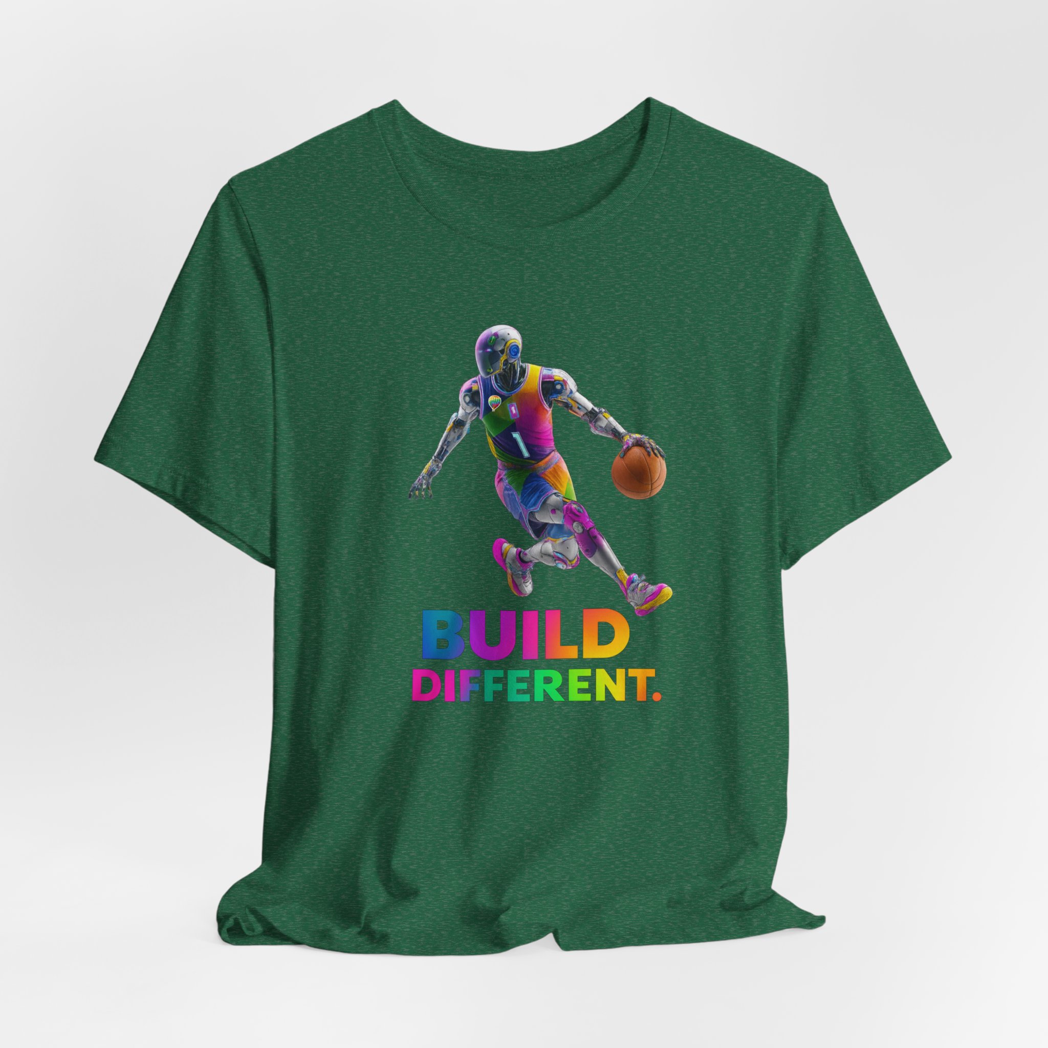 T-Shirt - Futuristic AI Robot Athlete Dribbling Basketball Shirt Built Different - Image 2
