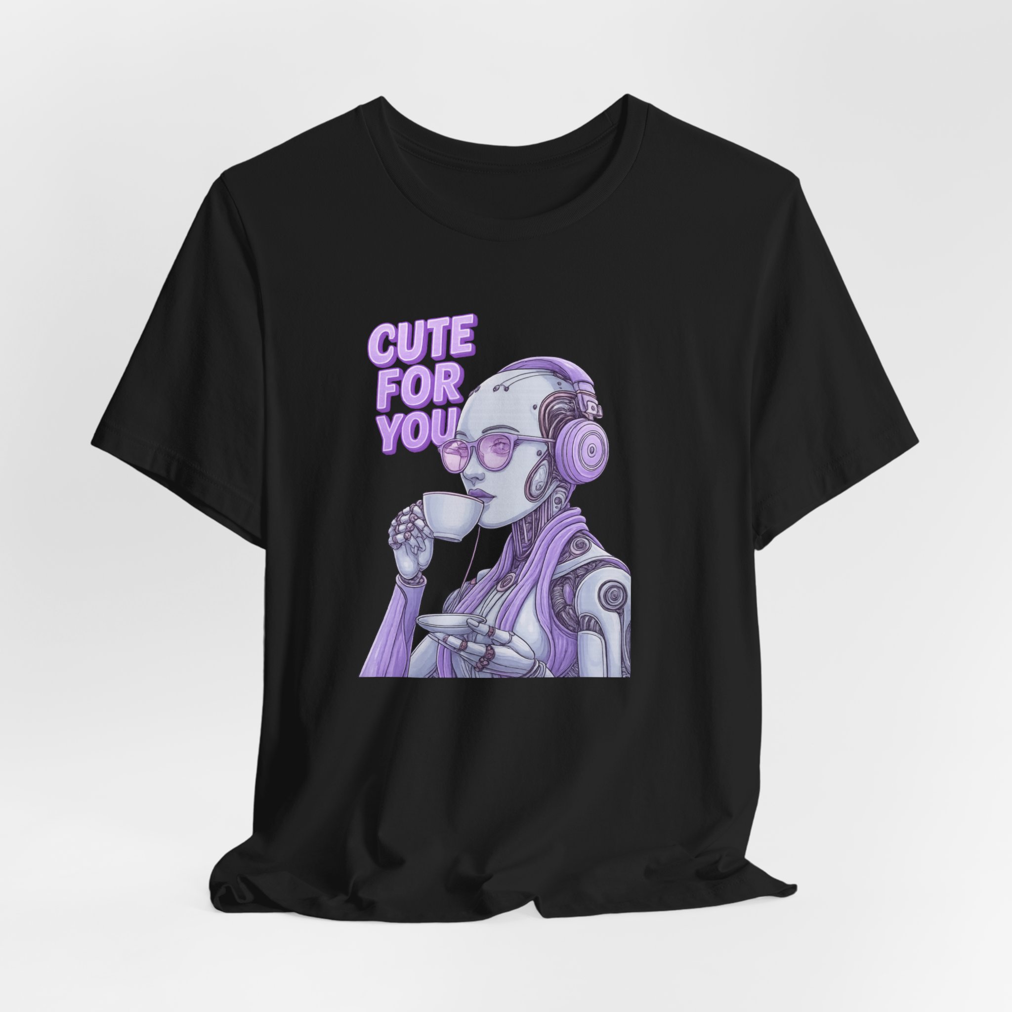 Tee - Feminine AI Sipping Espresso Lavender Design - 'Cute For You'