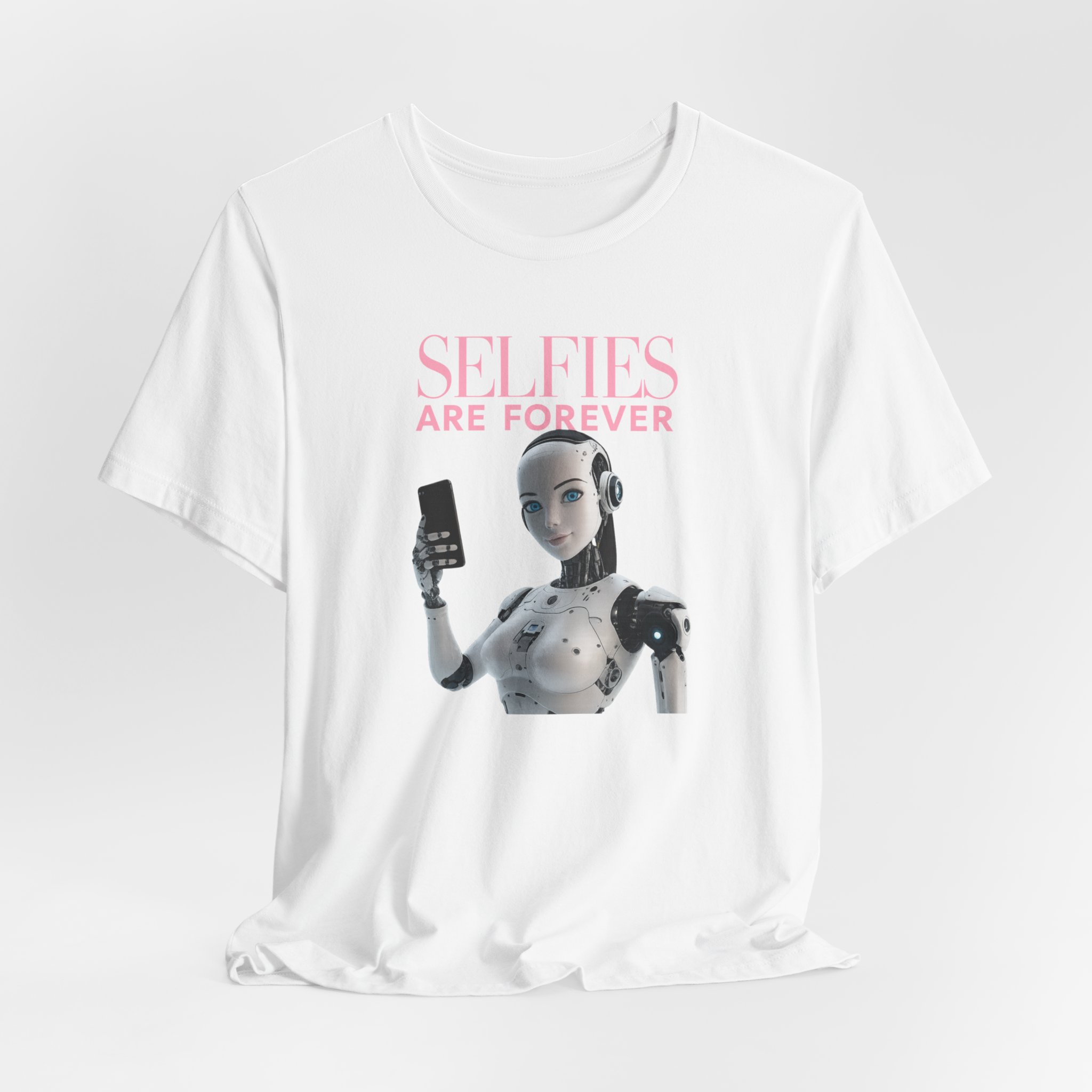 T-Shirt - Female AI Robot Selfie 'Selfies Are Forever' - Image 2