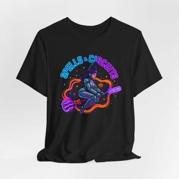 Graphic Tee - AI Witch and Robot Fusion - 'Spells and Circuits'