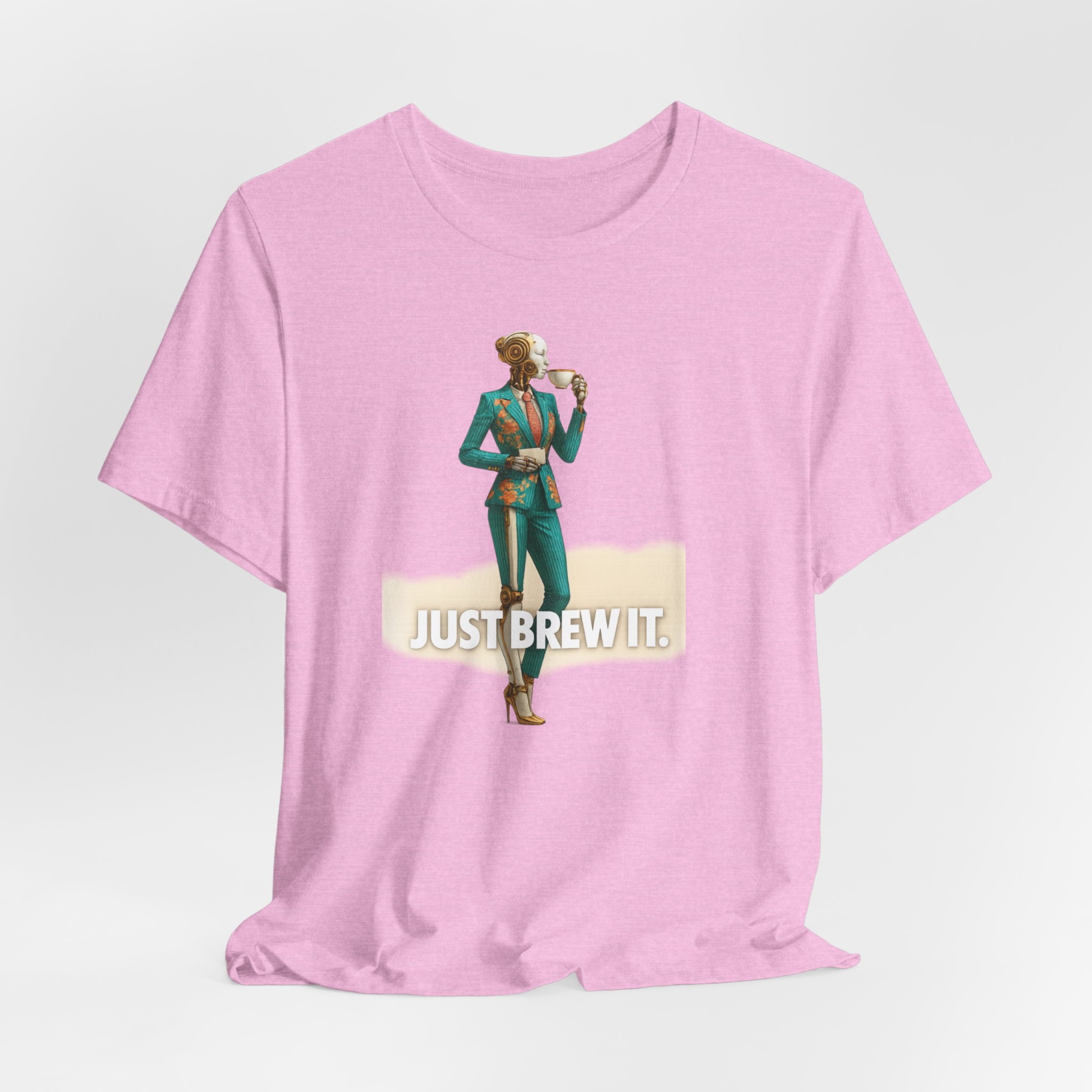 T-Shirt - Futuristic Female AI Robot Just Brew It Coffee Mug Business Attire Design - Image 5