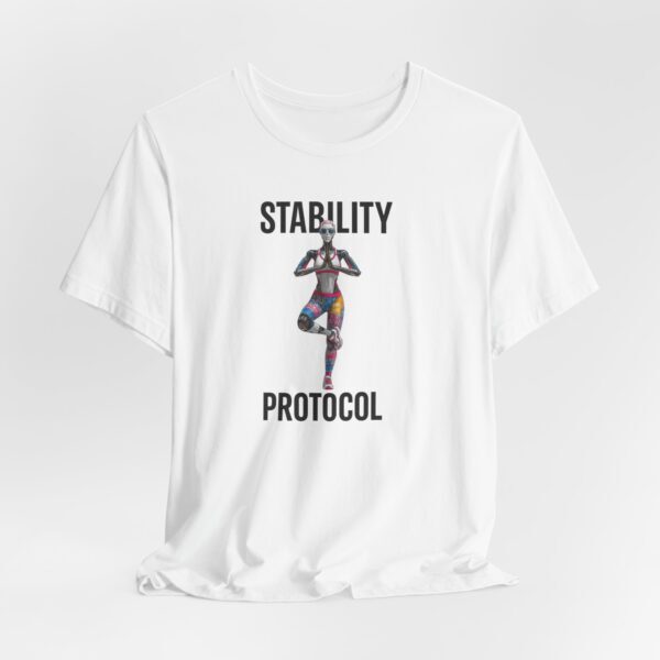 Yoga Tee - Futuristic Female Humanoid AI Robot Stability Protocol Shirt