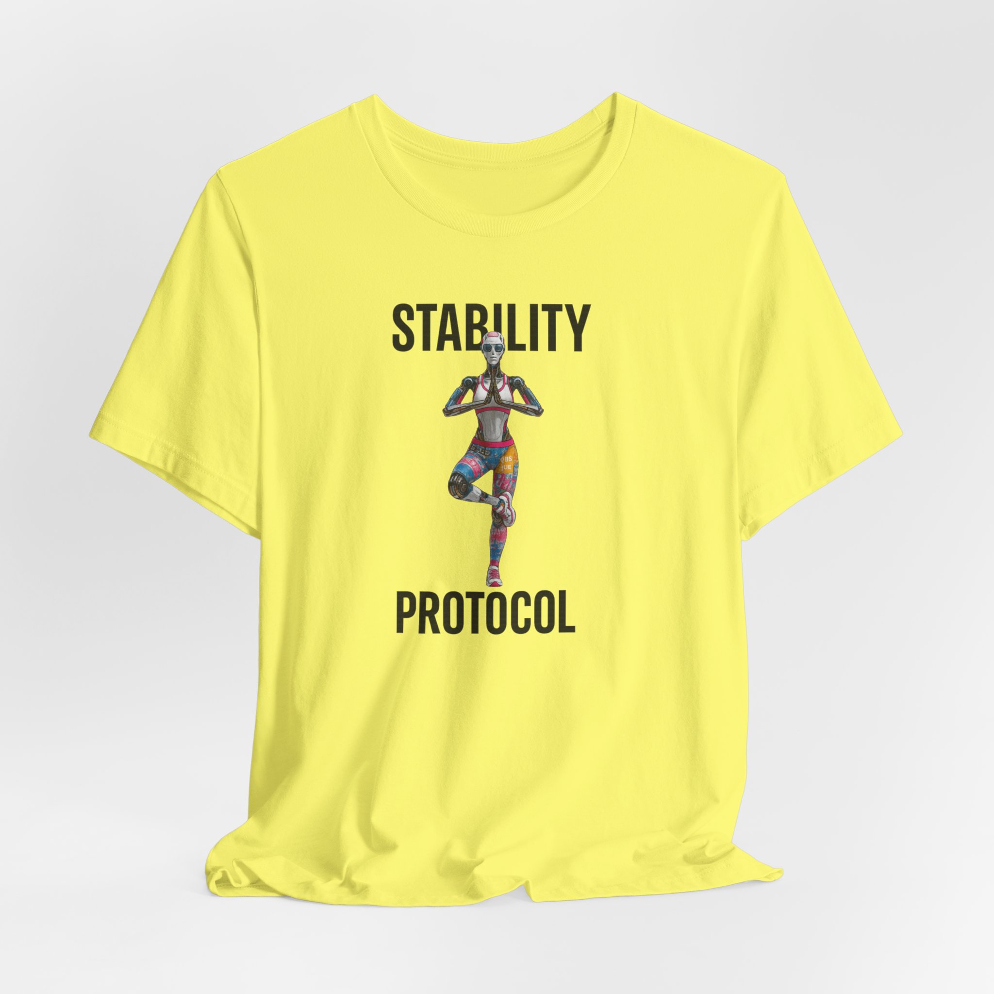 Yoga Tee - Futuristic Female Humanoid AI Robot Stability Protocol Shirt - Image 2