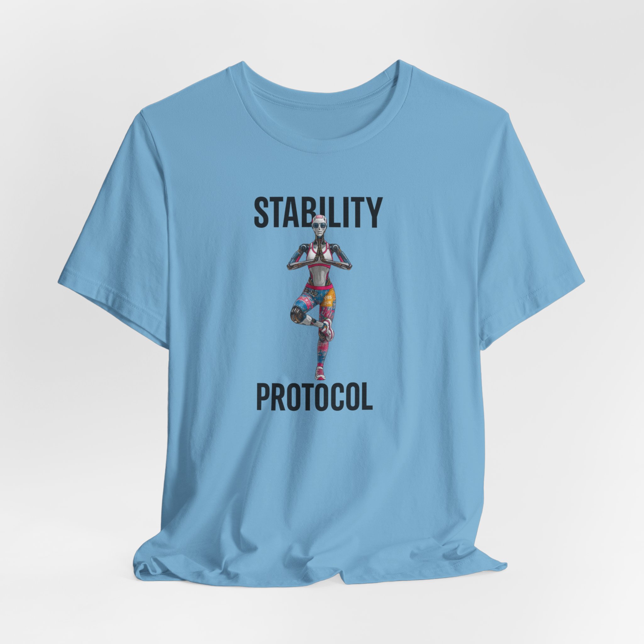 Yoga Tee - Futuristic Female Humanoid AI Robot Stability Protocol Shirt - Image 4