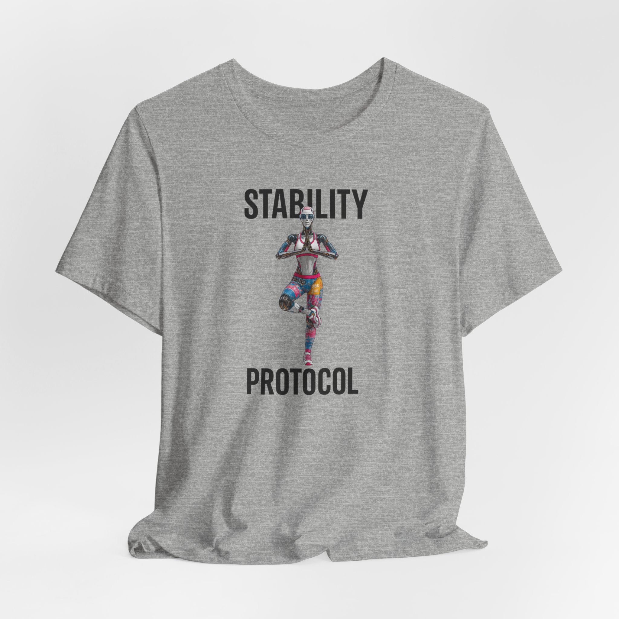 Yoga Tee - Futuristic Female Humanoid AI Robot Stability Protocol Shirt - Image 3