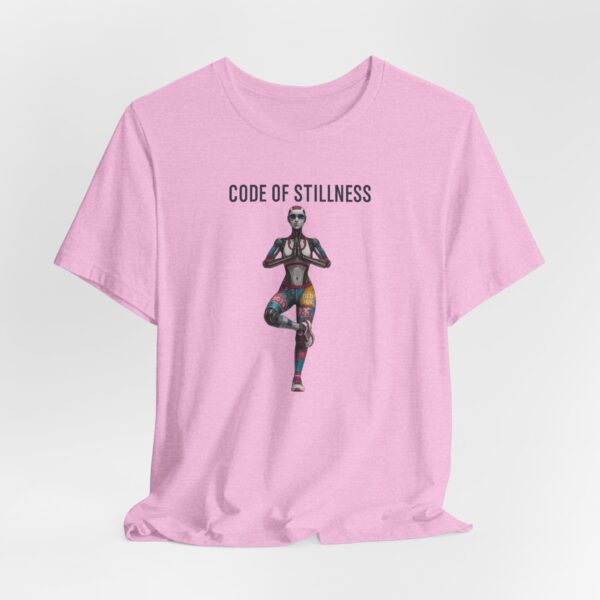 T-Shirt Futuristic Female Humanoid AI Robot Code Of Stillness Yoga Pose
